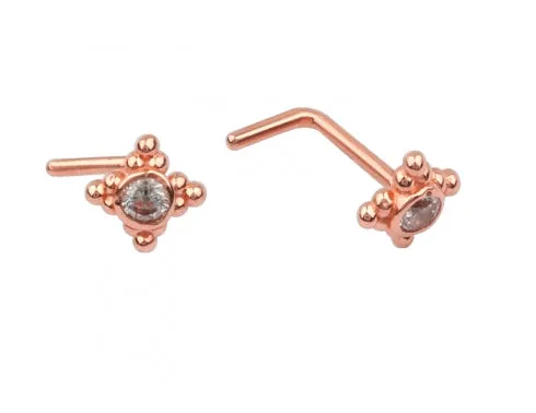 14K Solid Gold 20g Central Cz Nose Stud Piercing