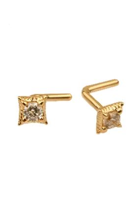 14K Solid Gold 20g Cz Square Nose Stud Piercing