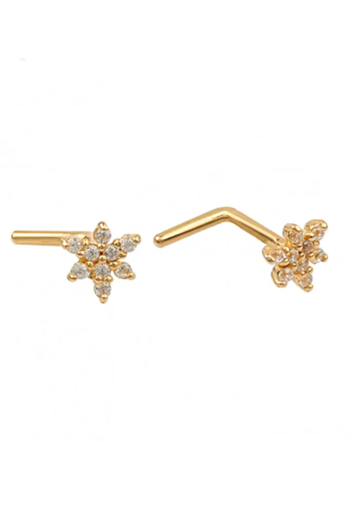 14K Solid Gold 20g Cz Starfish Nose Stud Piercing