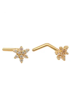 14K Solid Gold 20g Cz Starfish Nose Stud Piercing