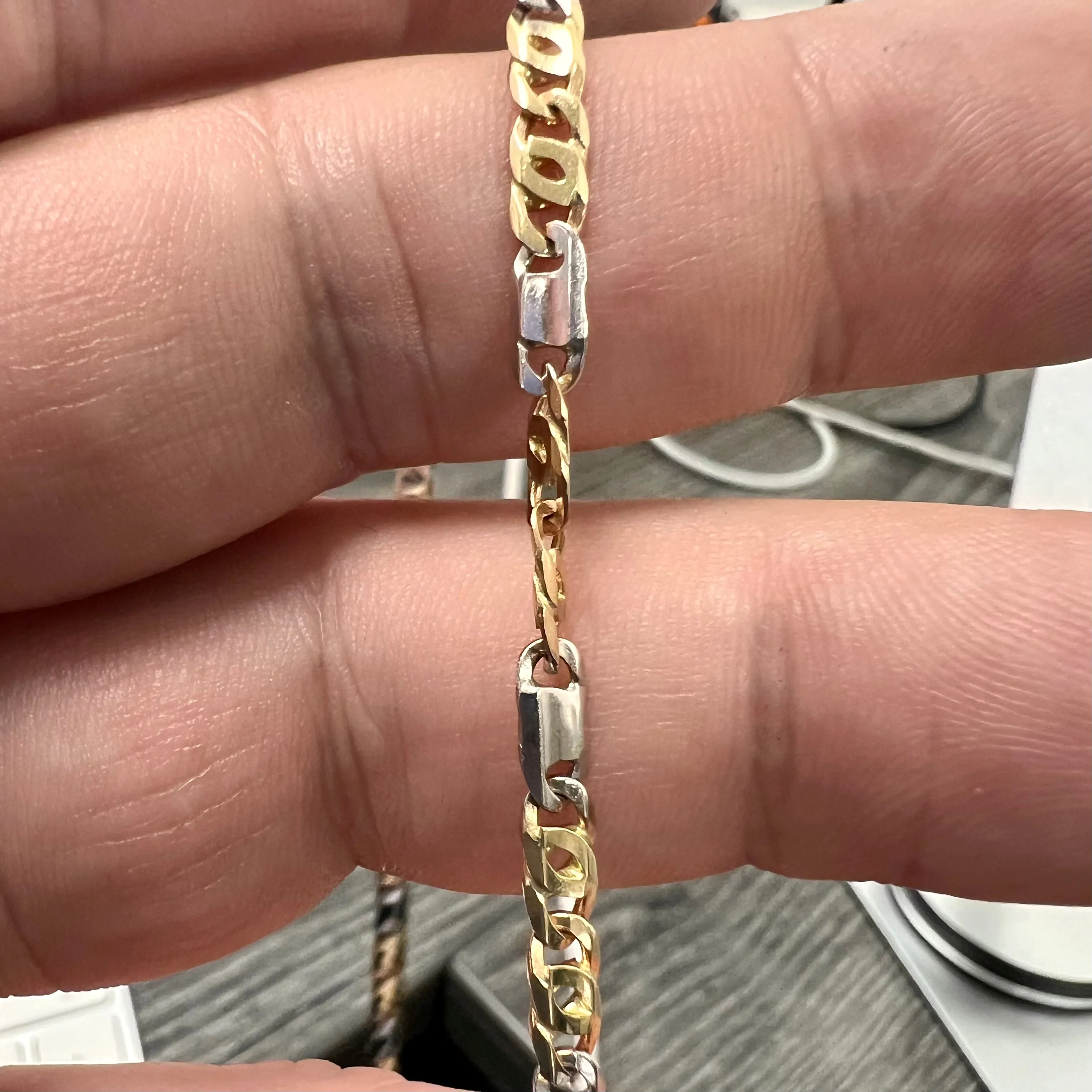 14K Yellow and white gold Valentino solid chain-72929