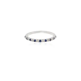 18K Gold Blue Sapphire Diamond Half Eternity Band