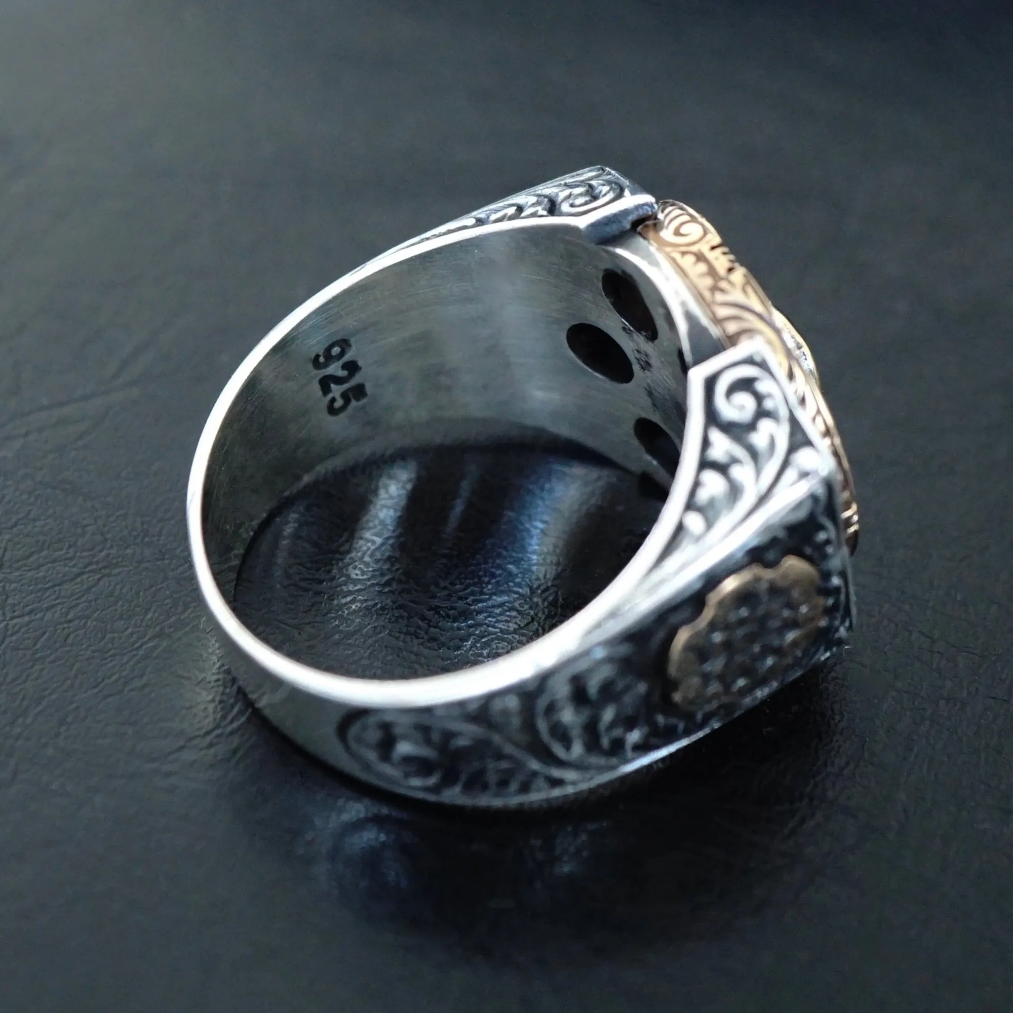 925 Sterling Silver Men's Ring Spinning Compass Black Diamond Unique Turkish Jewelry