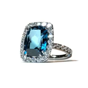 A & Furst - Dynamite - Cocktail Ring with London Blue Topaz and Diamonds, 18k White Gold