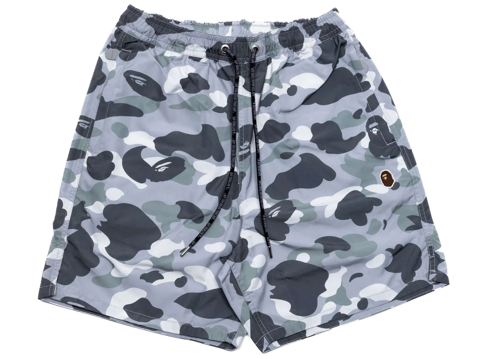 A Bathing Ape City Camo Ape Head One Point Beach Shorts in Grey