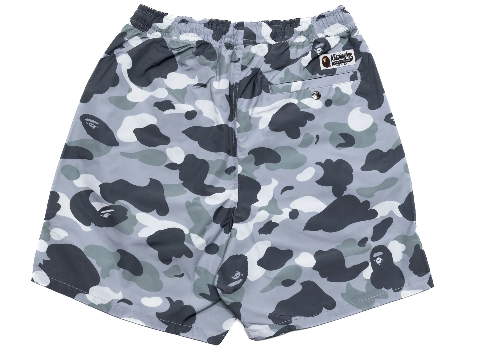 A Bathing Ape City Camo Ape Head One Point Beach Shorts in Grey