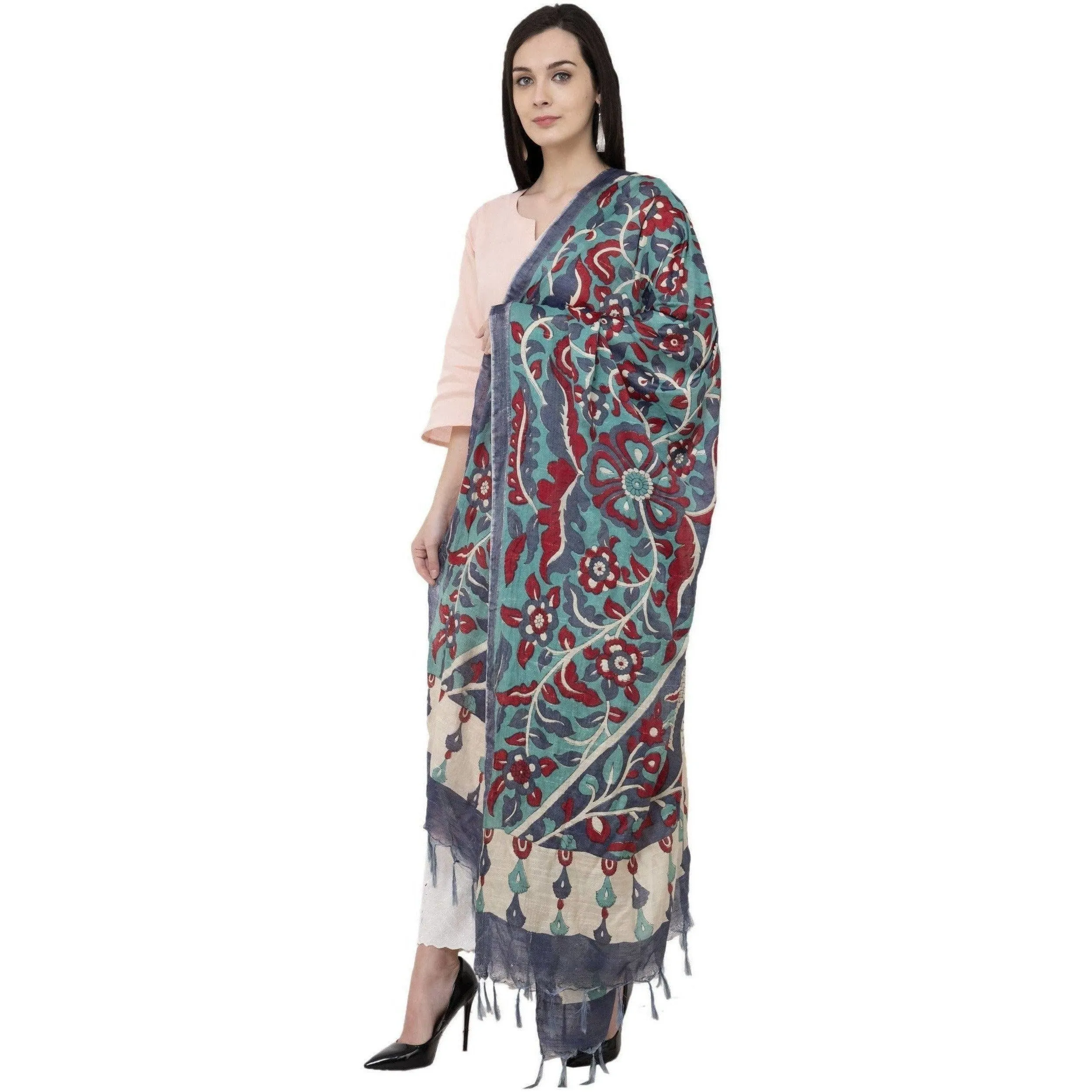 A R Silk Modal Kalamkari Print Fancy Grey Coloured Dupatta