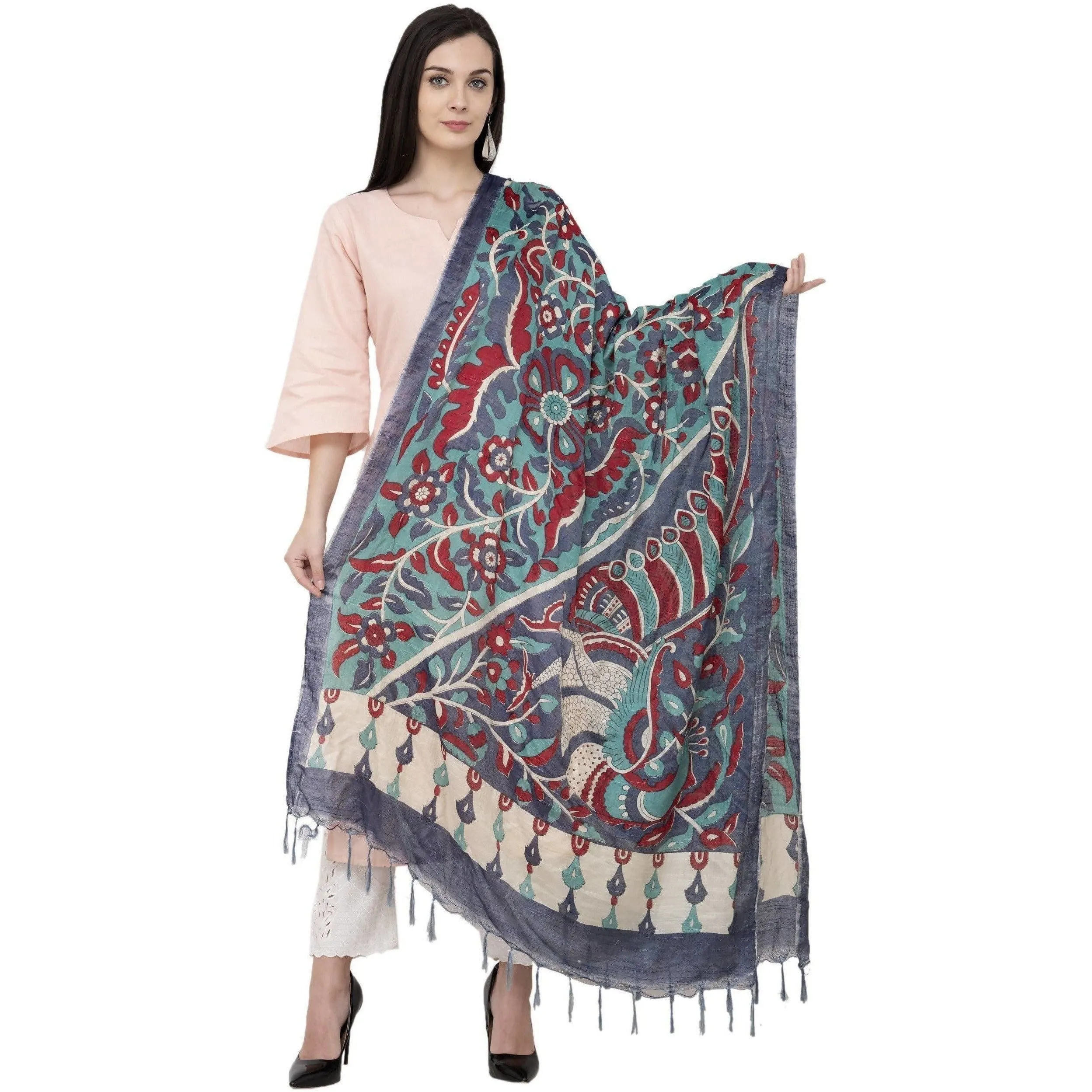 A R Silk Modal Kalamkari Print Fancy Grey Coloured Dupatta