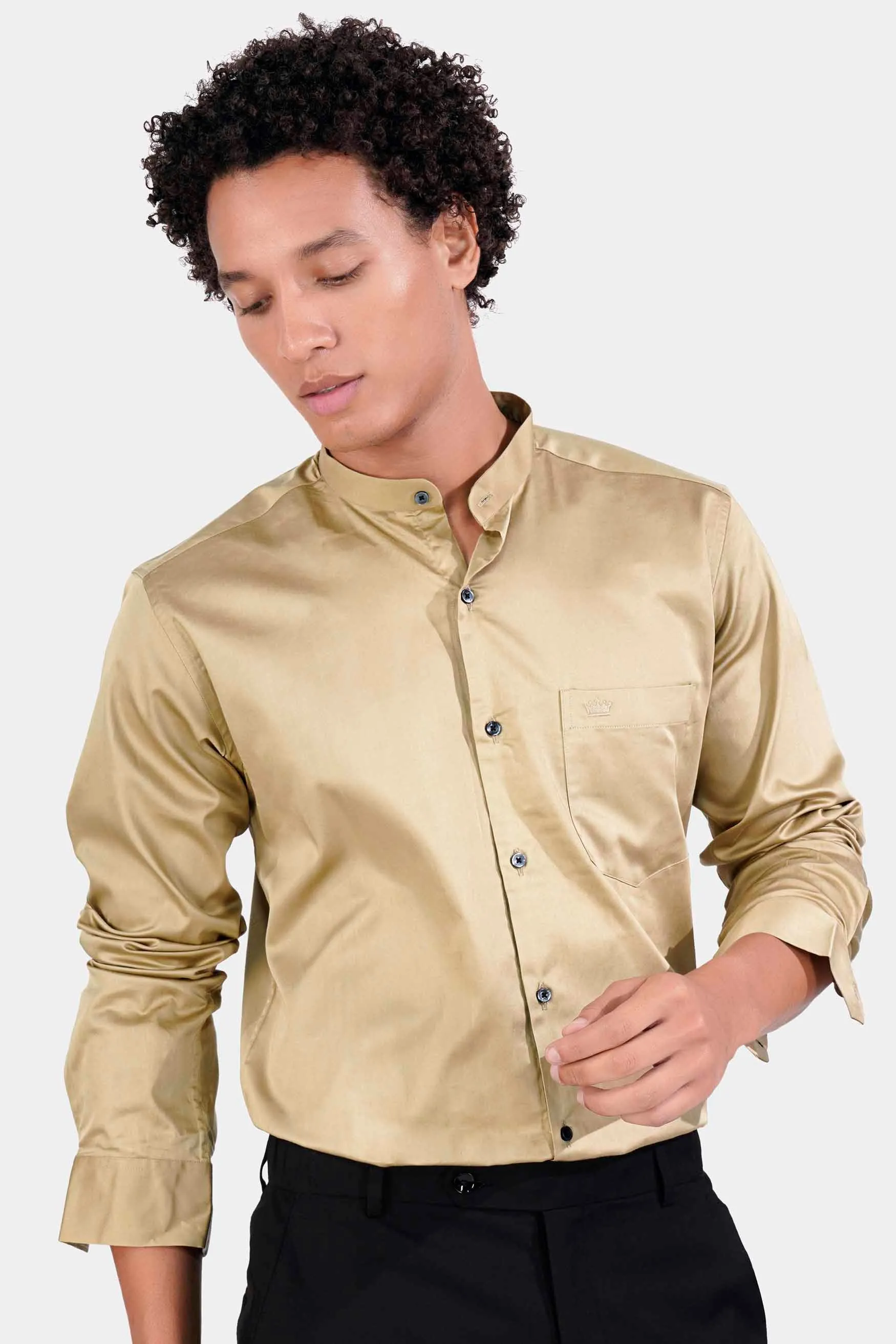 Akaroa Brown Subtle Sheen Super Soft Premium Cotton Mandarin Shirt