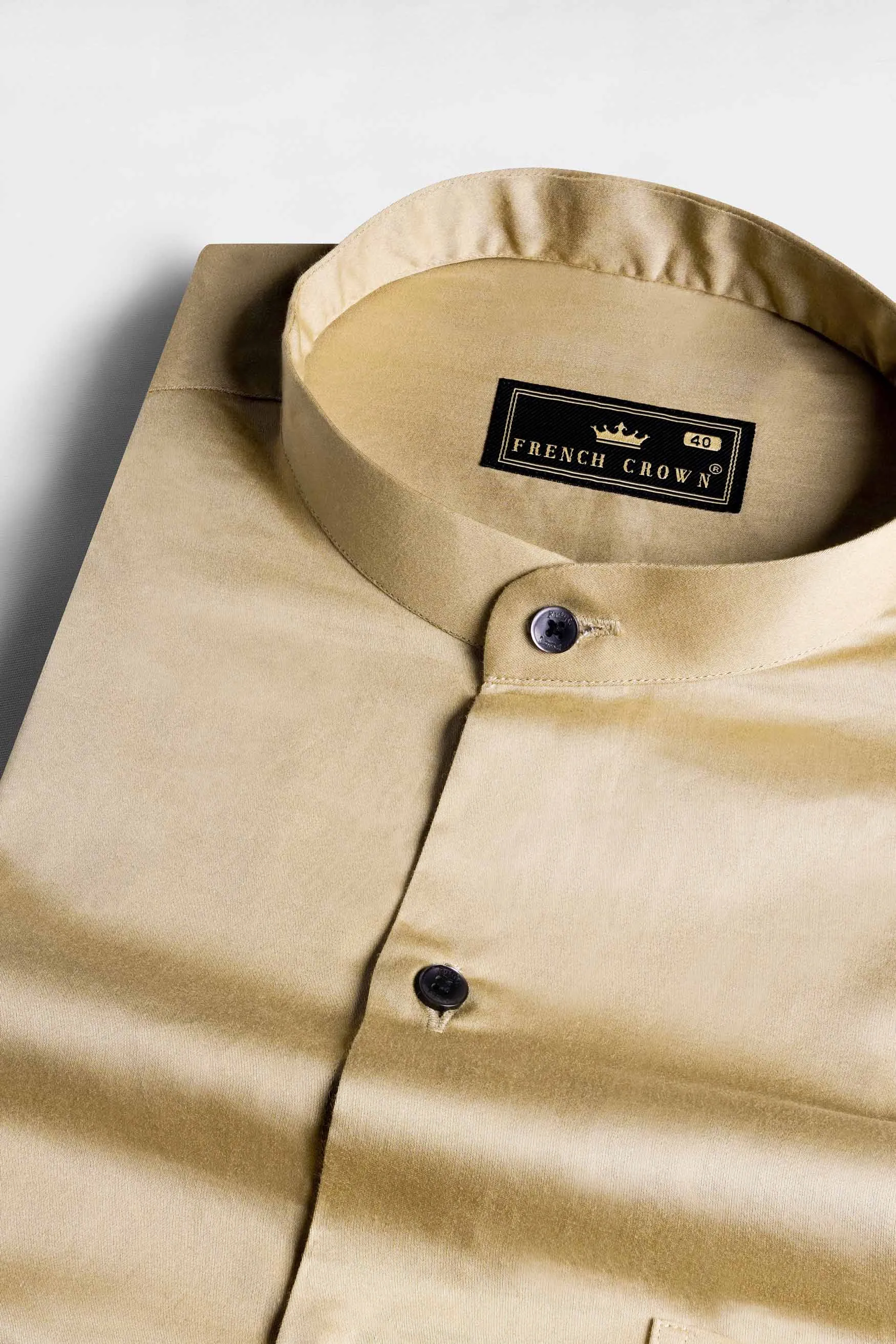 Akaroa Brown Subtle Sheen Super Soft Premium Cotton Mandarin Shirt