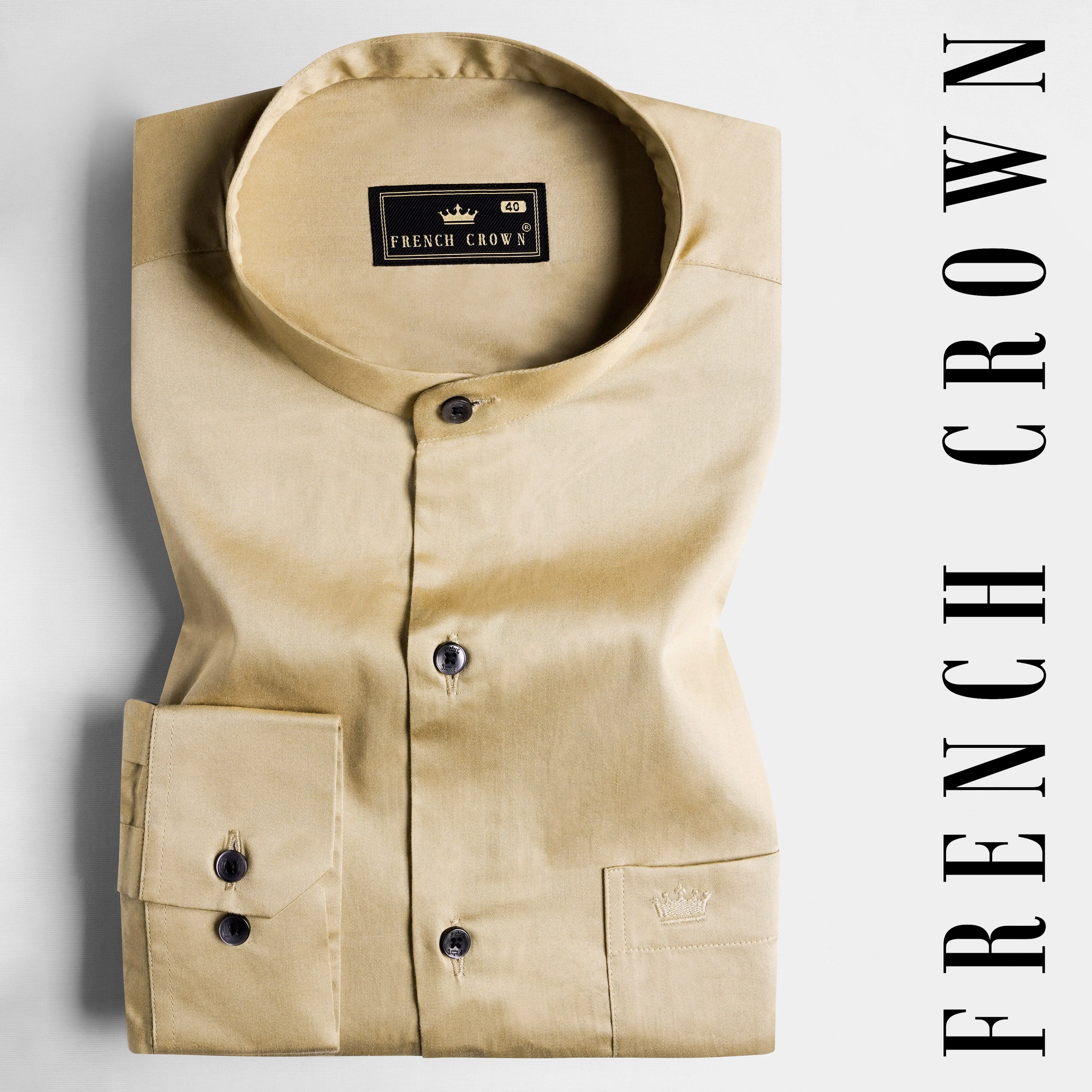 Akaroa Brown Subtle Sheen Super Soft Premium Cotton Mandarin Shirt