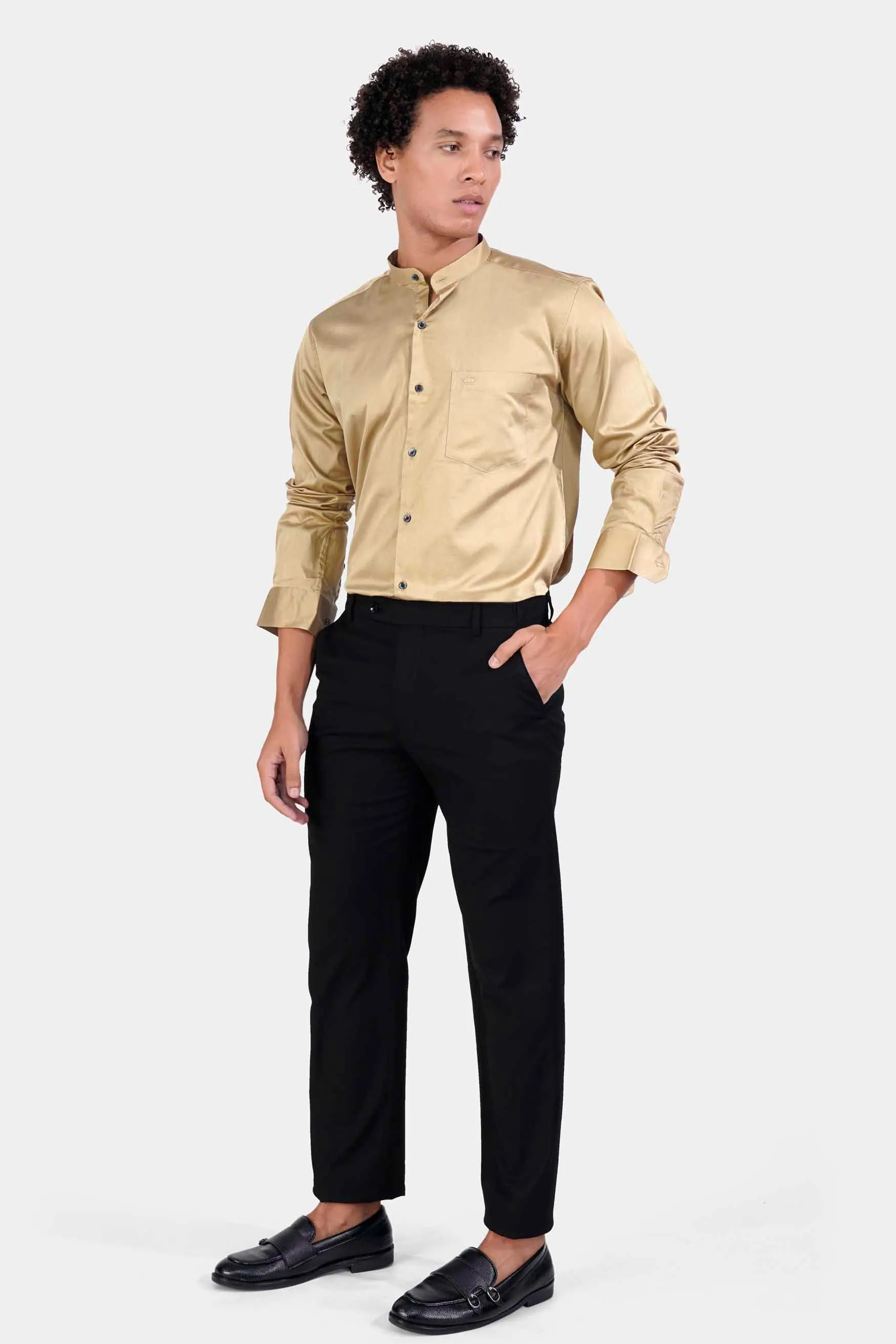 Akaroa Brown Subtle Sheen Super Soft Premium Cotton Mandarin Shirt