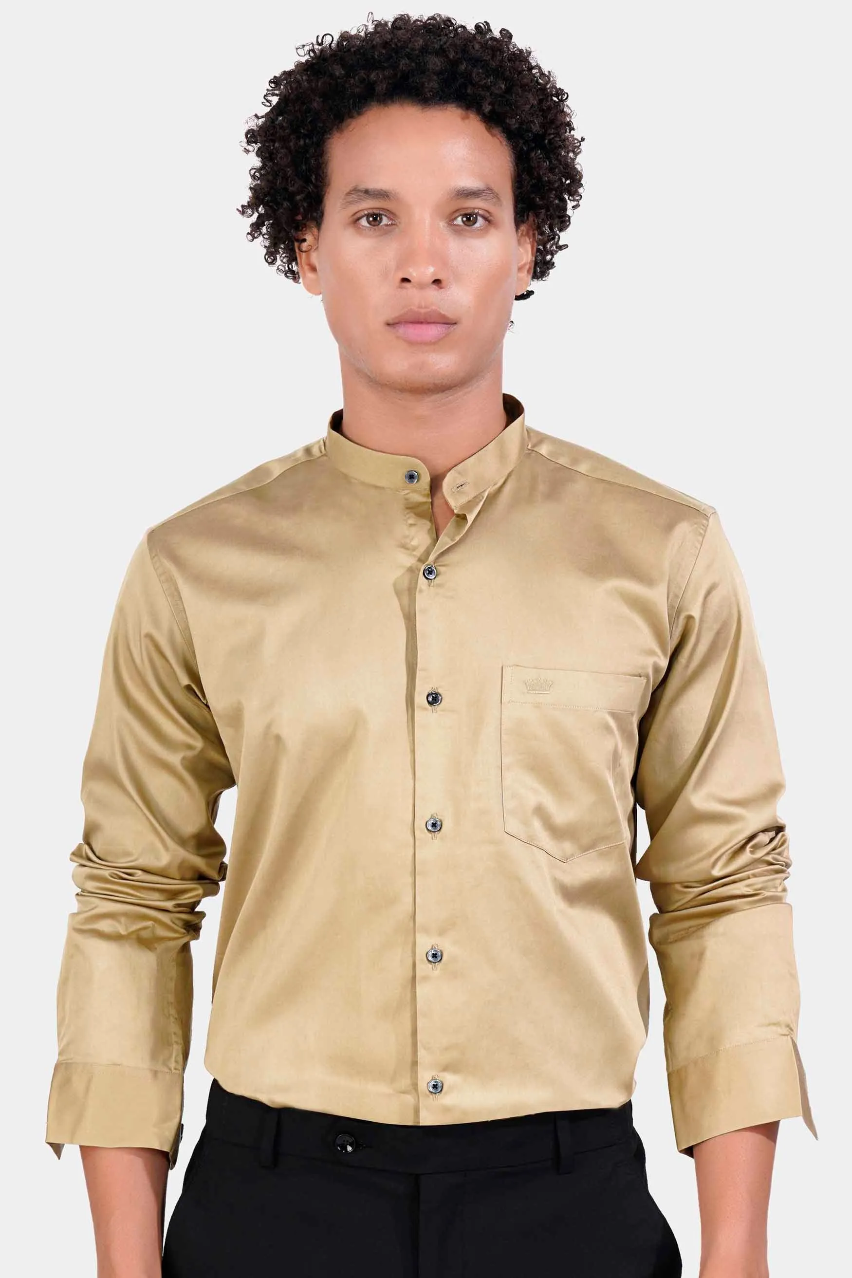 Akaroa Brown Subtle Sheen Super Soft Premium Cotton Mandarin Shirt