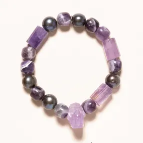 Amethyst, Fluorite, Tahitian Pearl, with an Amethyst Skull Bloom Bracelet