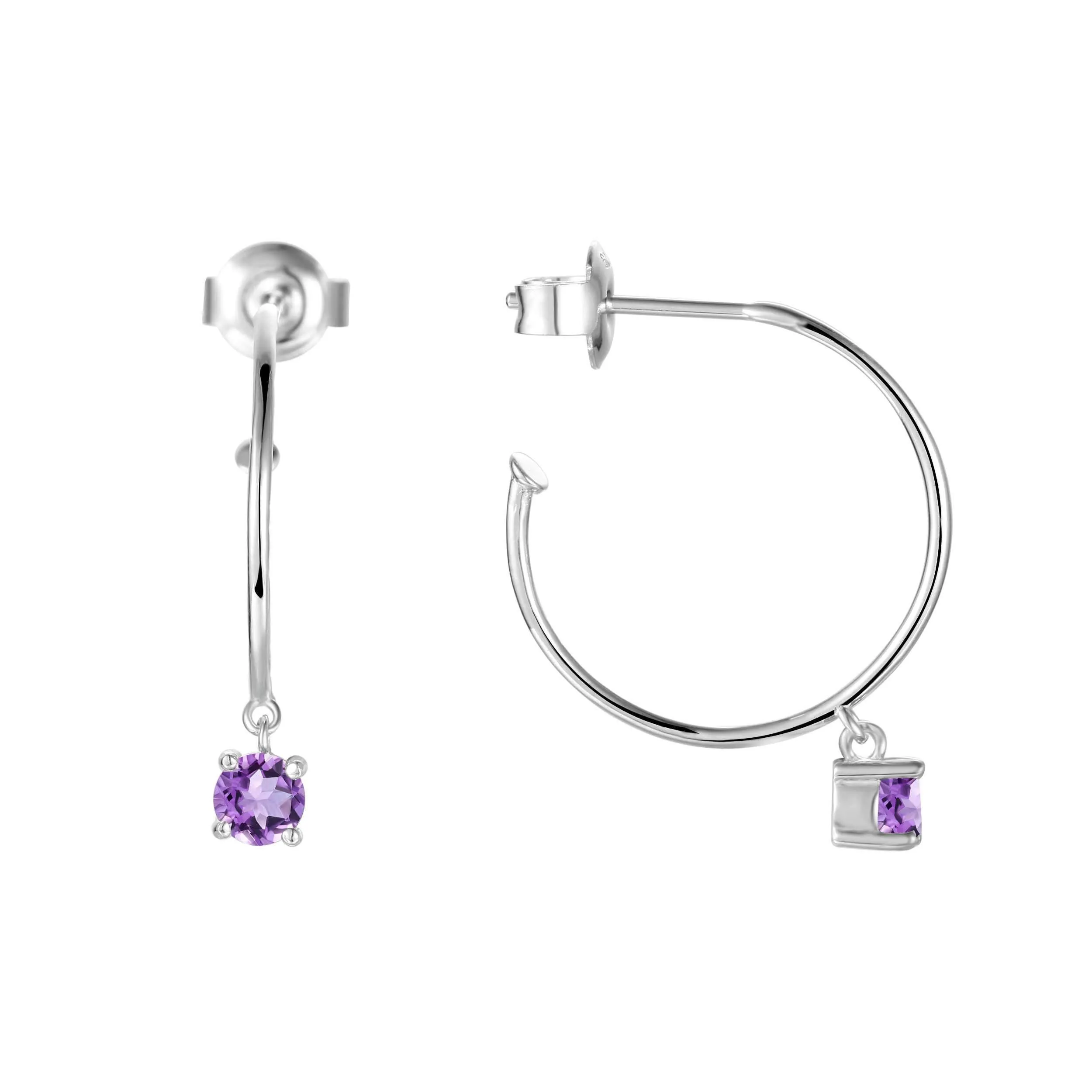 Amethyst Open Hoop Earrings