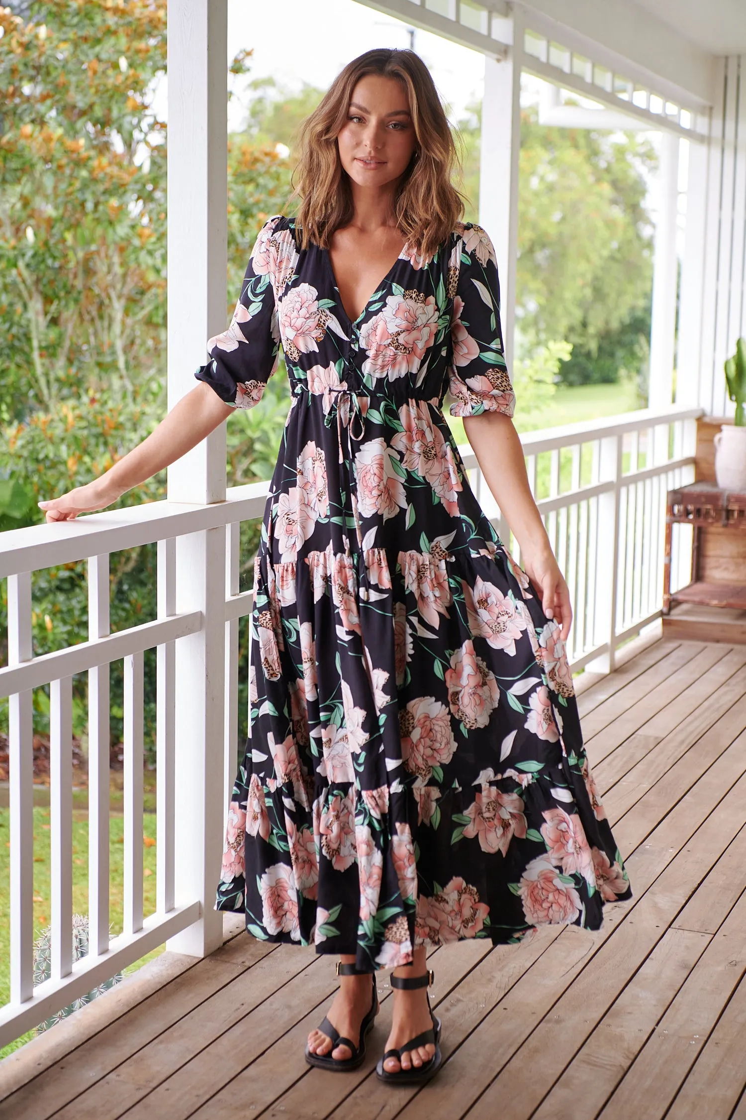 Anabel Maxi Dress - Black Floral