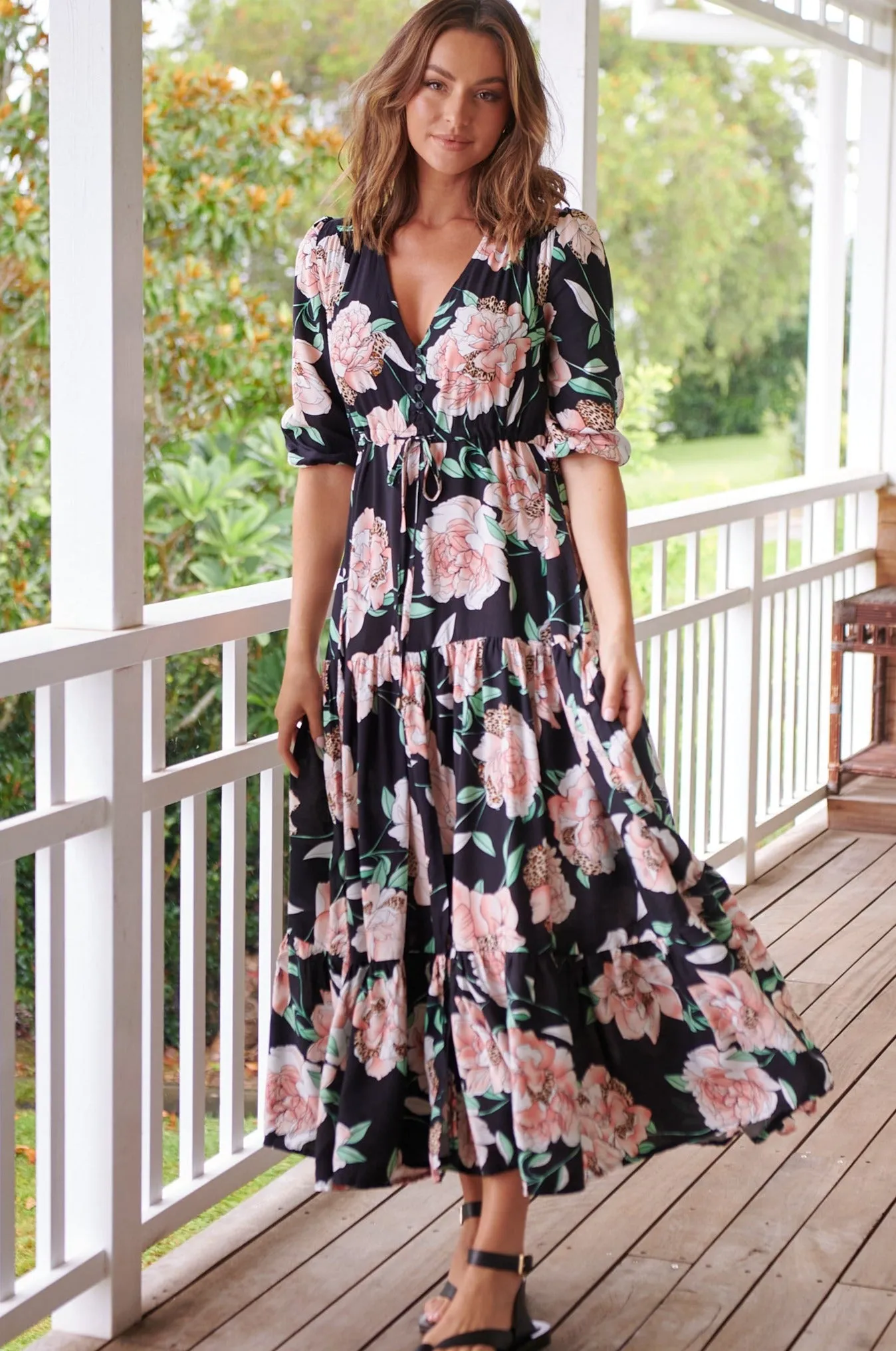 Anabel Maxi Dress - Black Floral