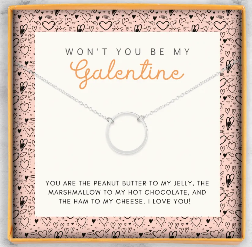 Be My Galentine Necklace - Silver Circle Pendant