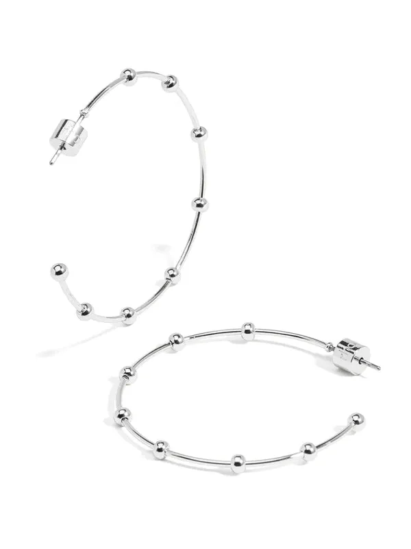 Bead Accent Open Hoop Earring-Silver