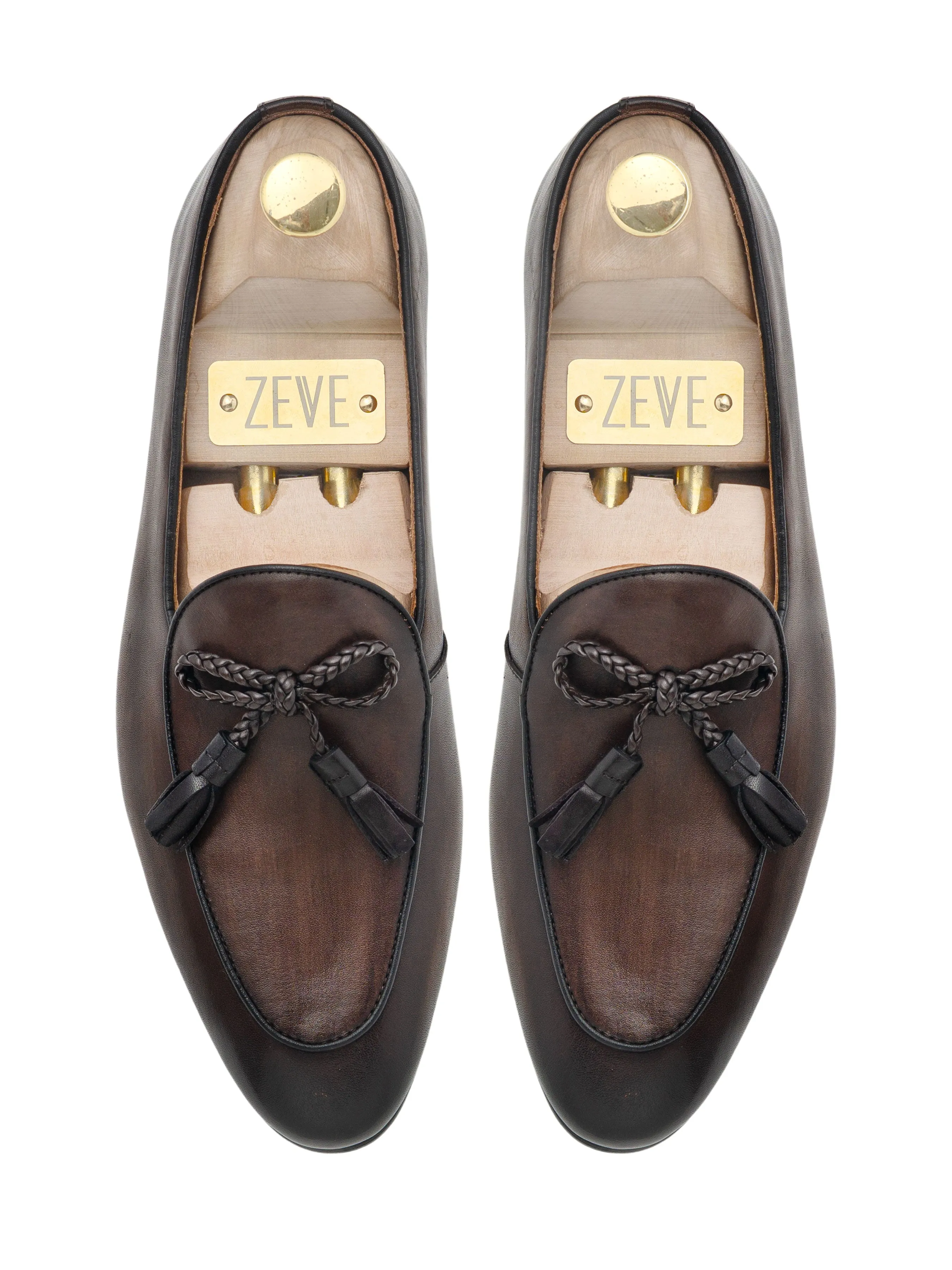 Belgian Loafer Ribbon Tassel -  Dark Brown (Hand Painted Patina)