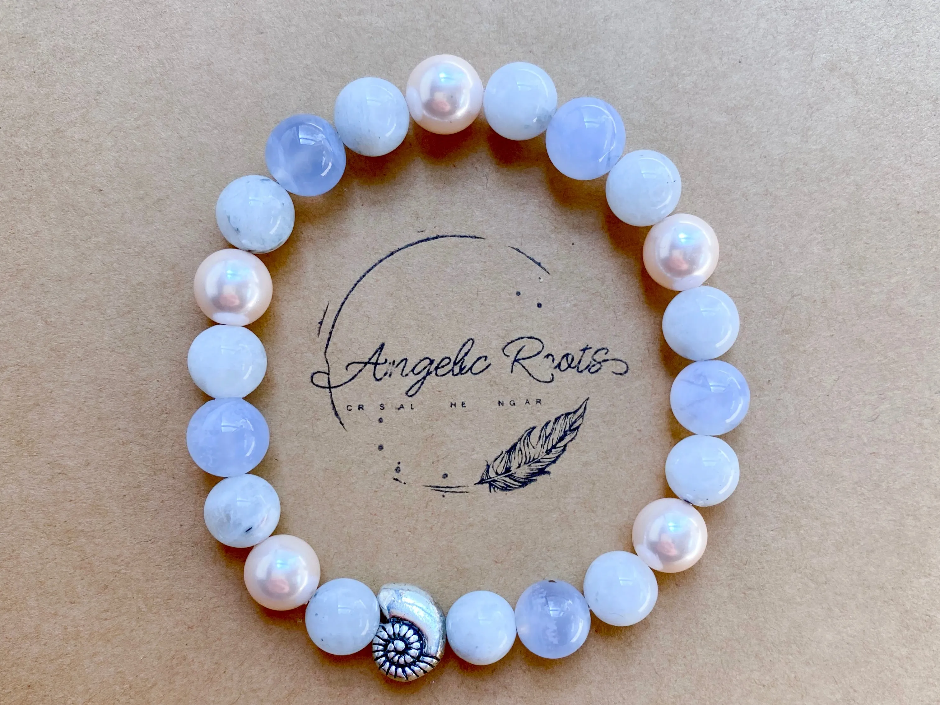 Blue Lace Agate, Mother of Pearl, Rainbow Moonstone & Sea Shell Beaded Bracelet || Reiki Infused