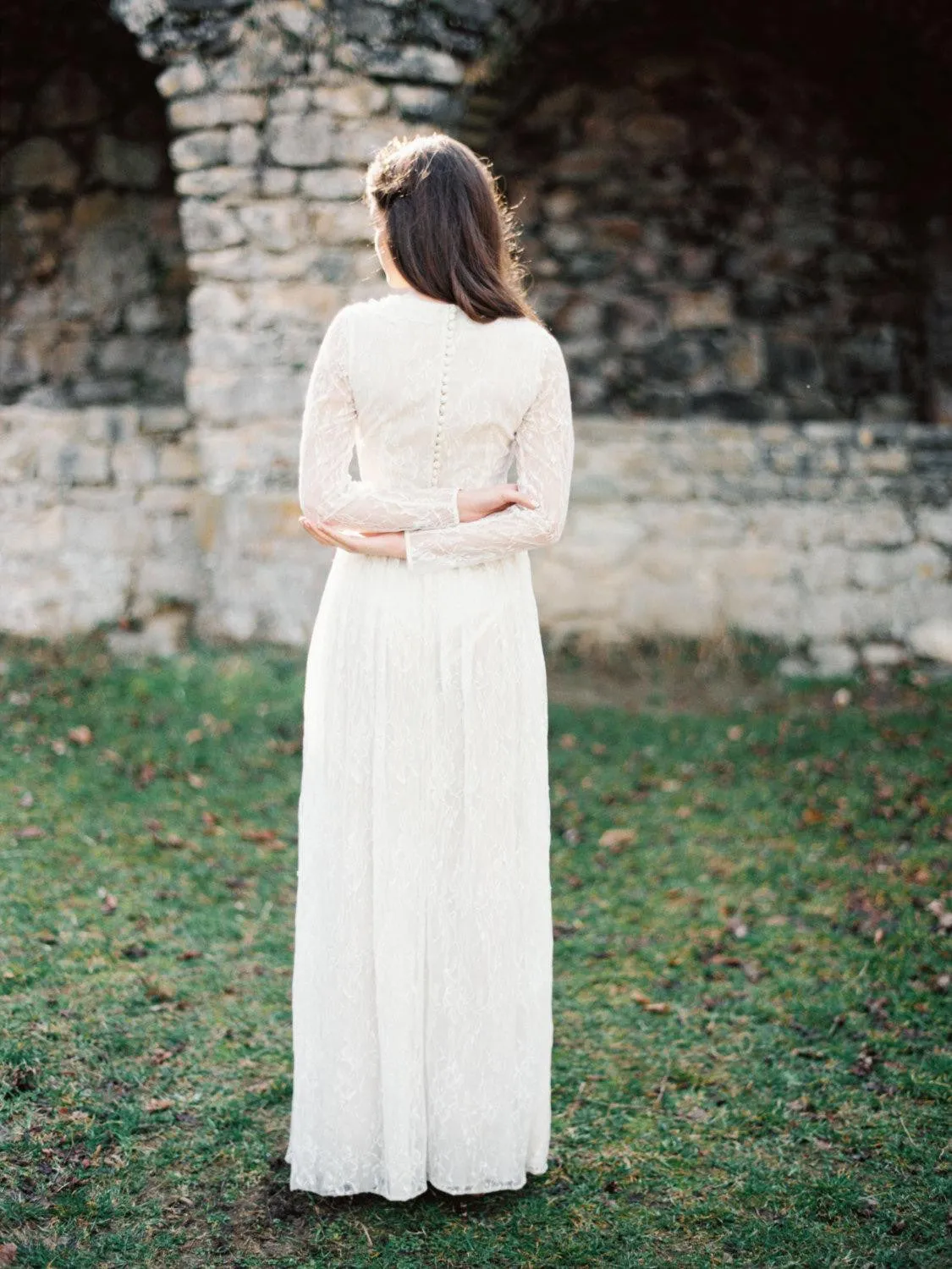 Boho Non-Corset Lace Wedding Dress With Long Sleeves-ET_711513