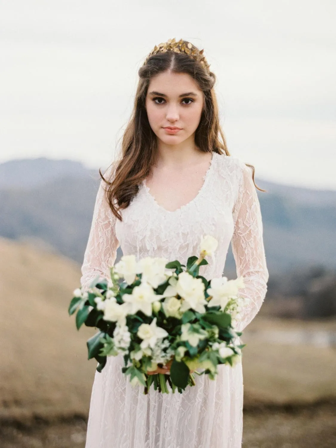 Boho Non-Corset Lace Wedding Dress With Long Sleeves-ET_711513