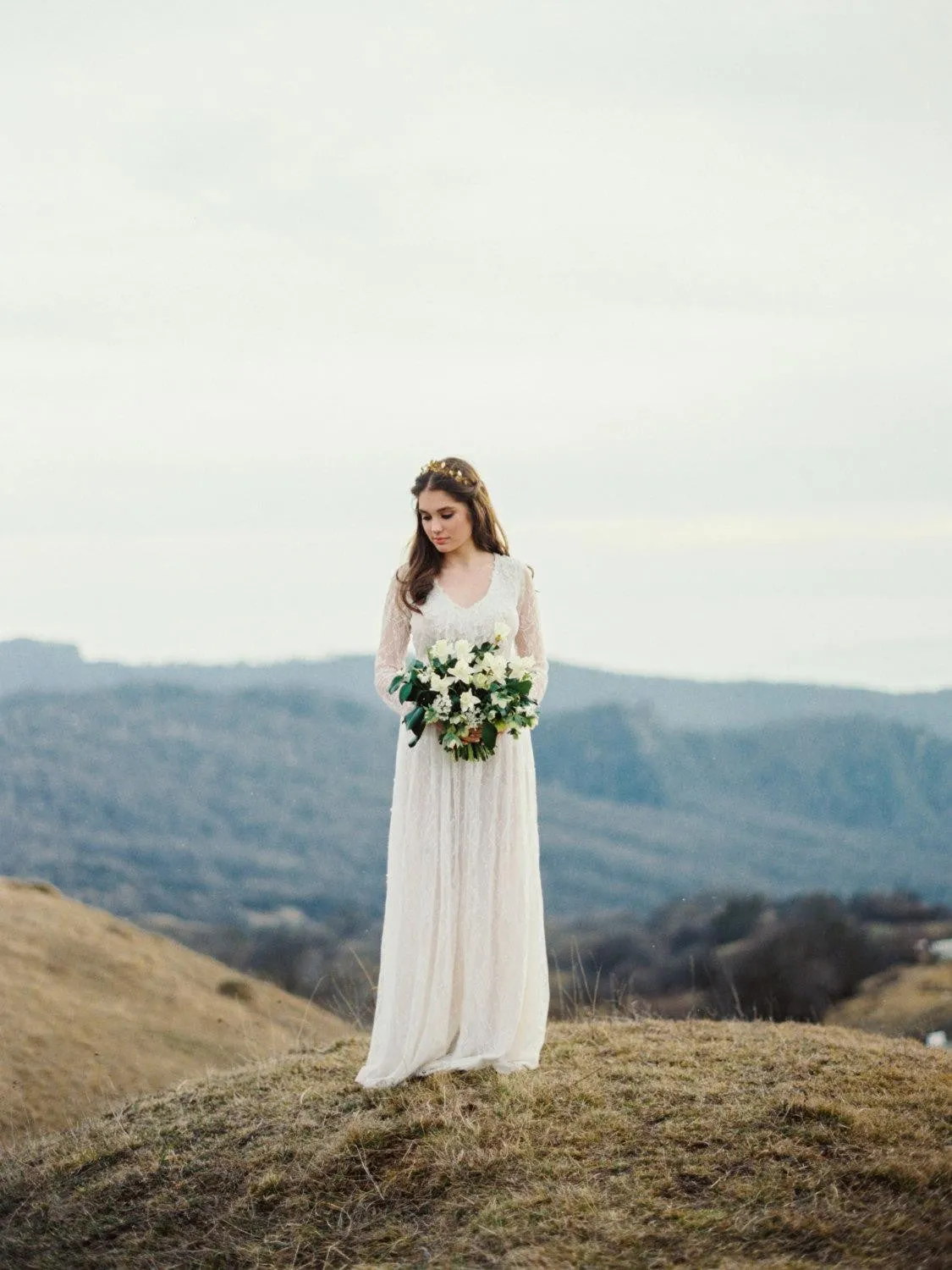 Boho Non-Corset Lace Wedding Dress With Long Sleeves-ET_711513