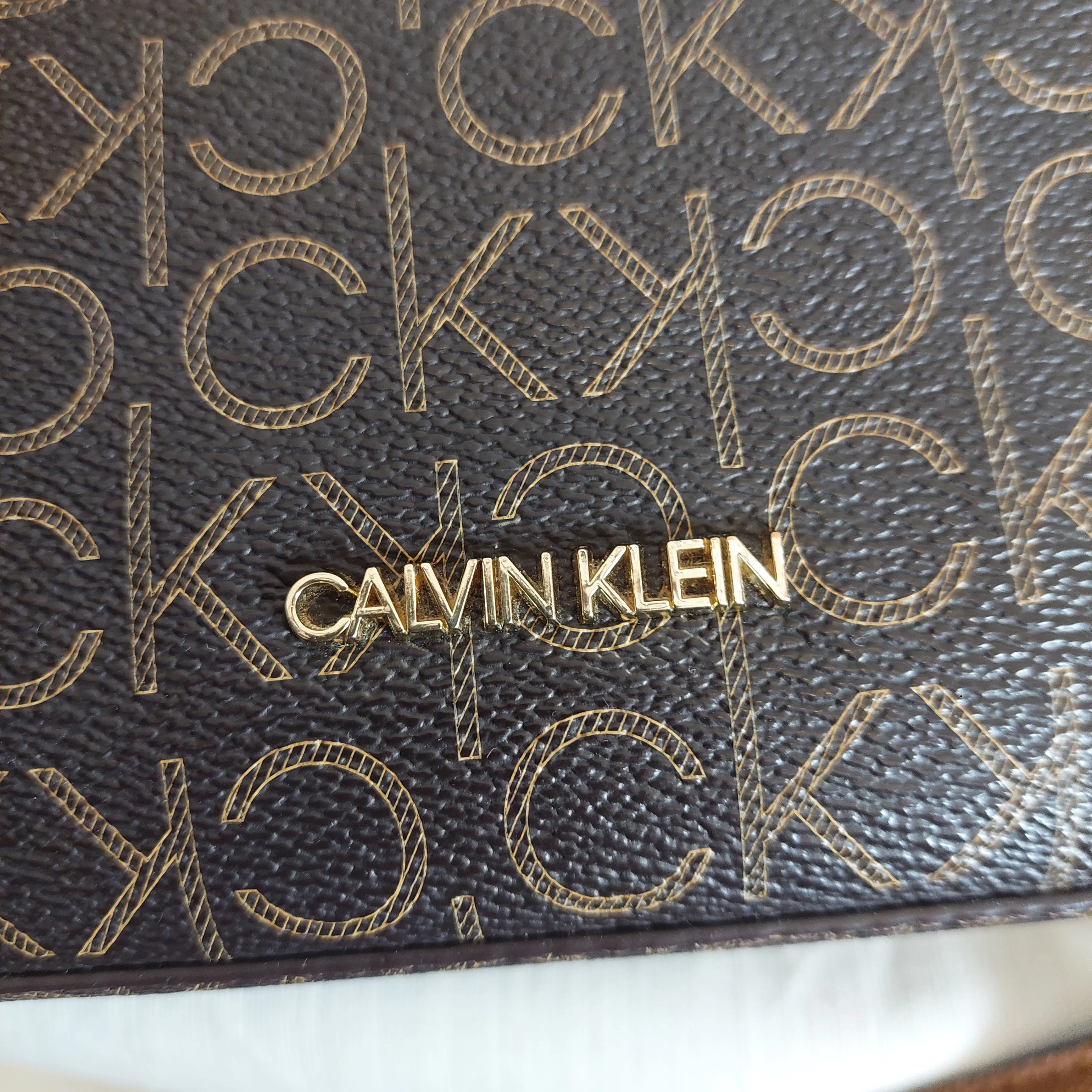 Calvin Klein Brown Monogram Triple Compartment Crossbody Bag | Gently Used |