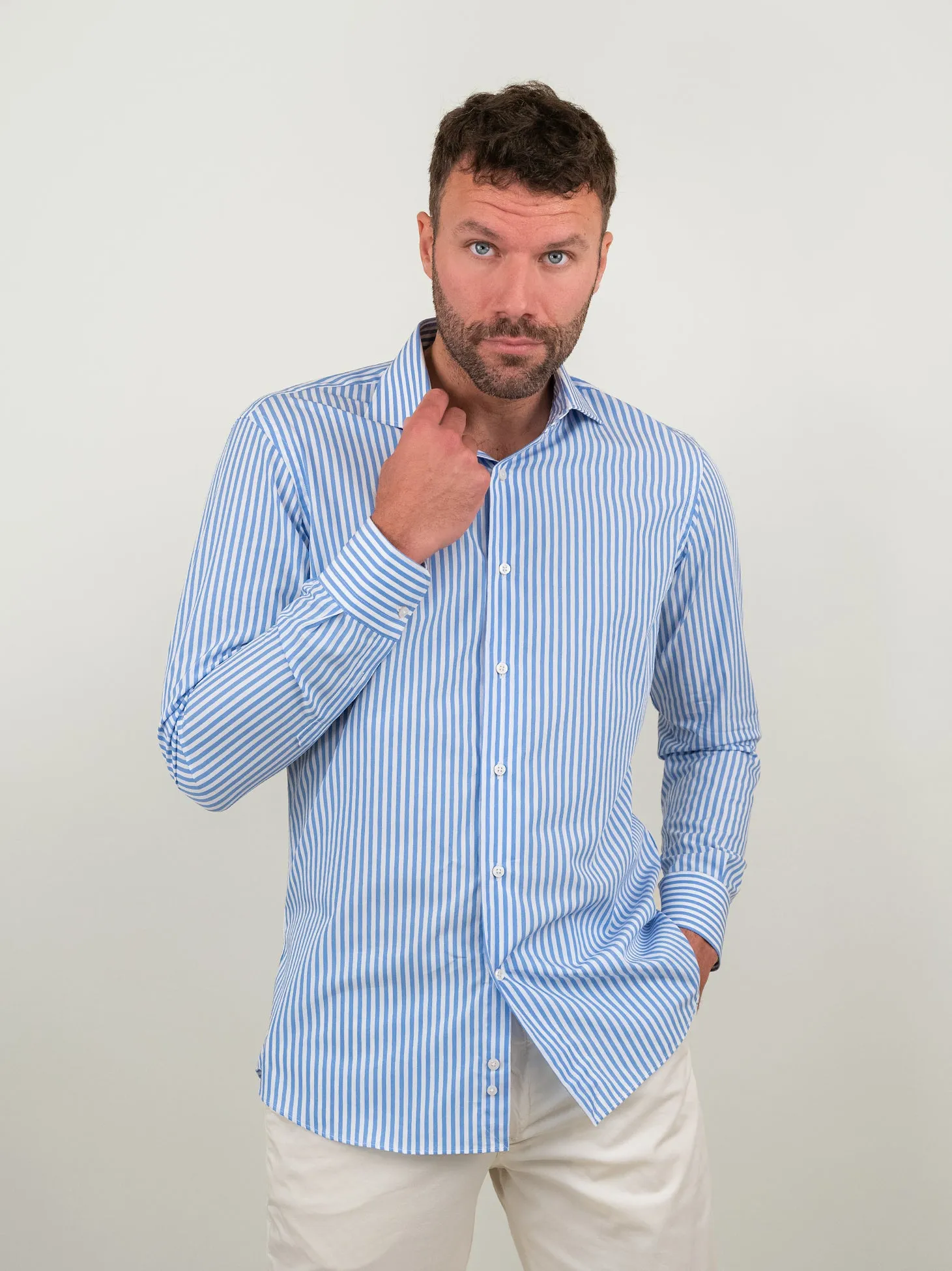 CAMICIA A RIGONE BIANCO E AZZURRO