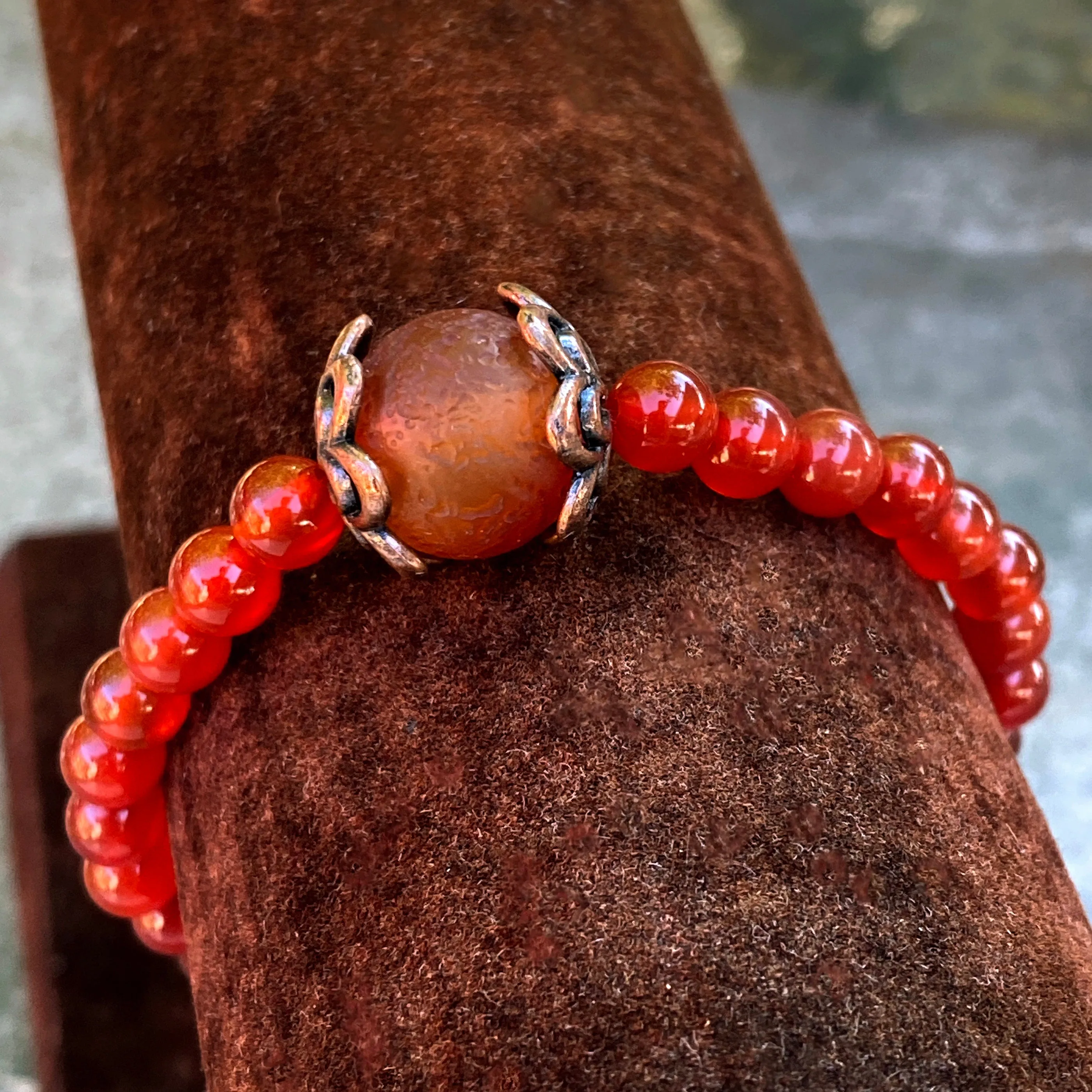 Carnelian gemstone stretch Bracelet with Copper accents