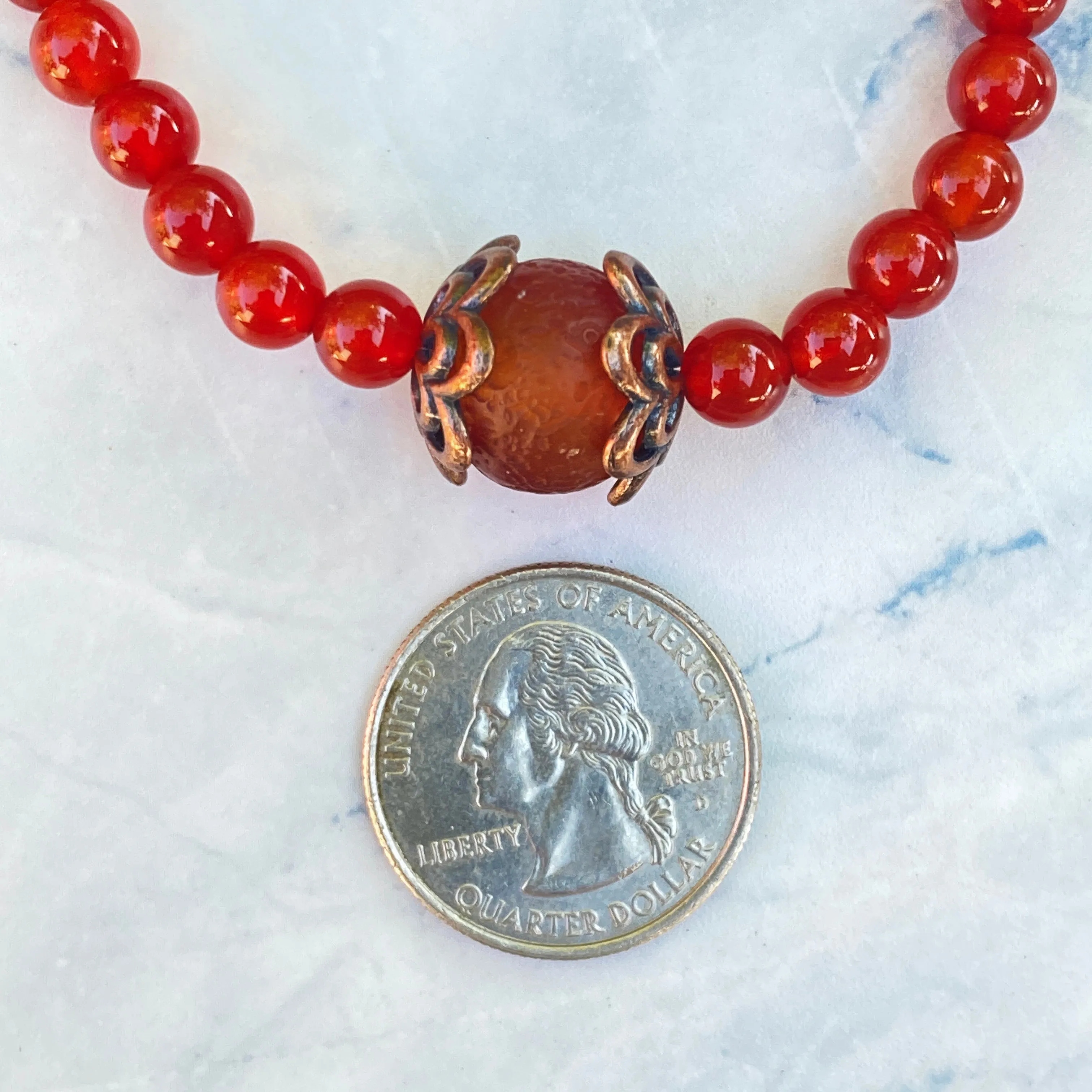 Carnelian gemstone stretch Bracelet with Copper accents