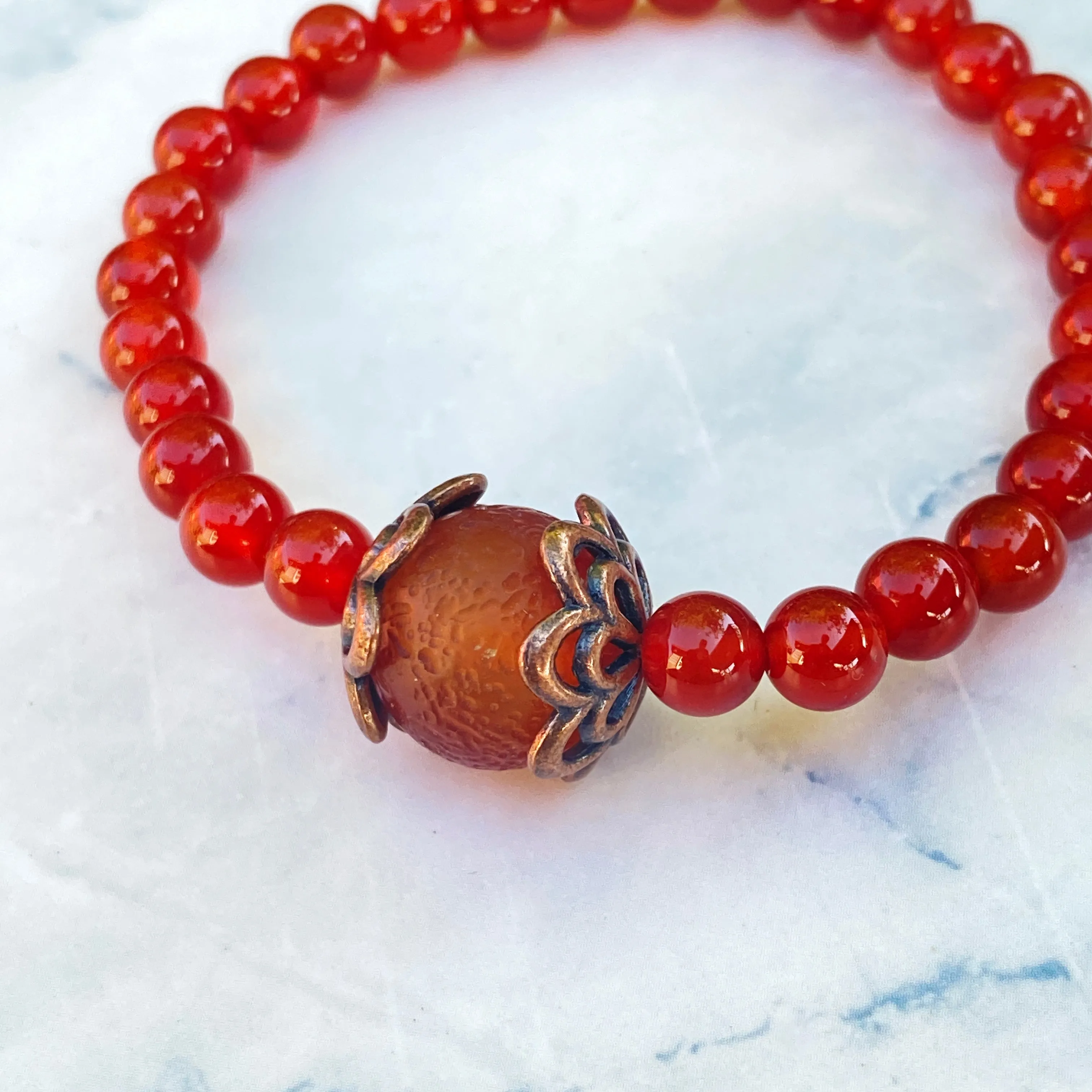 Carnelian gemstone stretch Bracelet with Copper accents