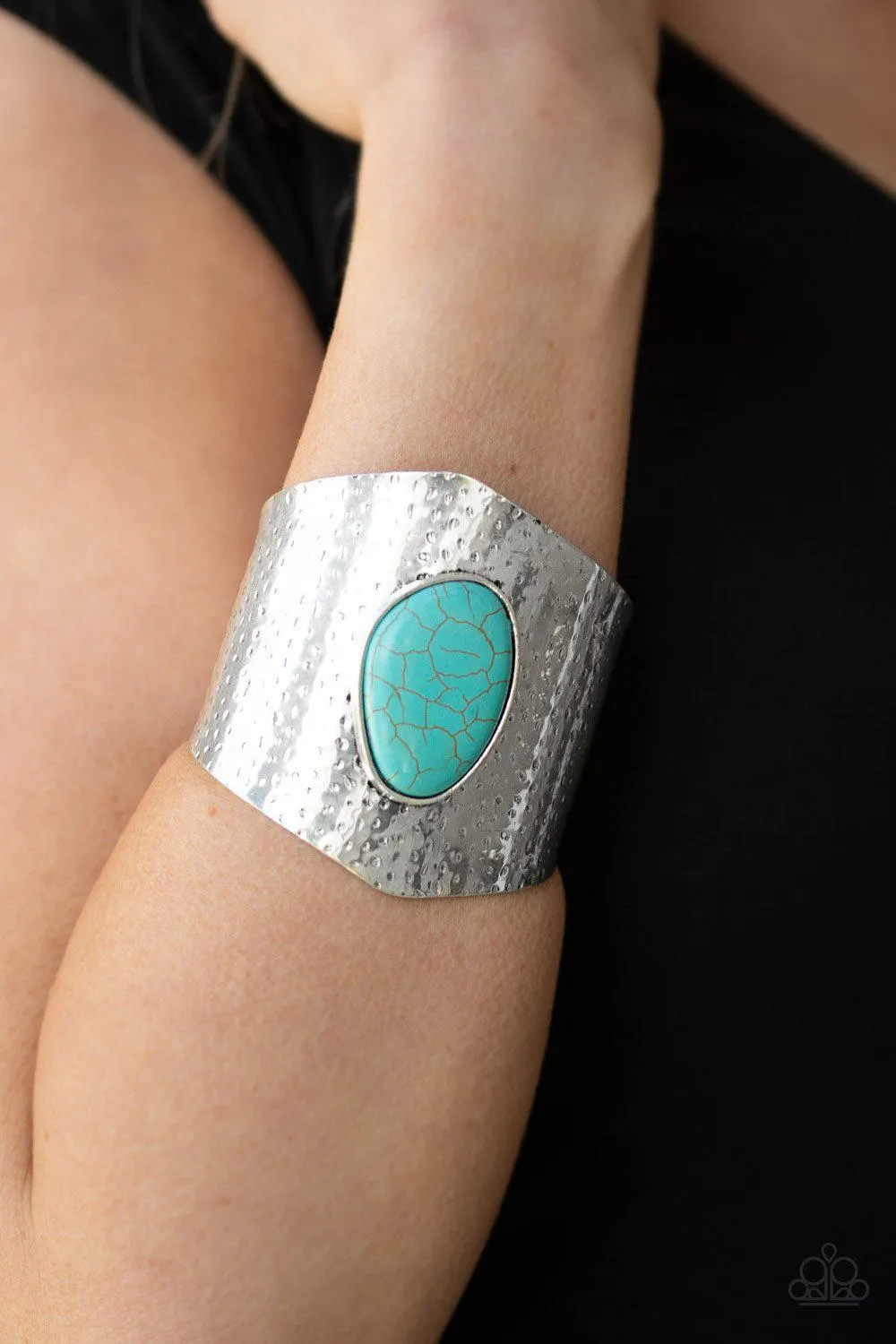 Casual Canyoneer Blue Turquoise Stone and Silver Cuff Bracelet - Paparazzi Accessories