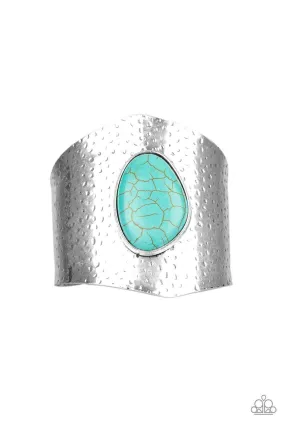 Casual Canyoneer Blue Turquoise Stone and Silver Cuff Bracelet - Paparazzi Accessories