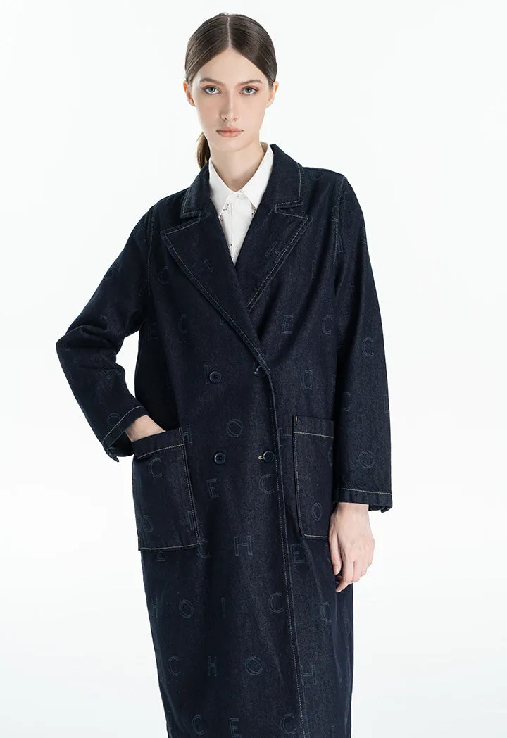 Choice Printed Denim Textured Long Coat