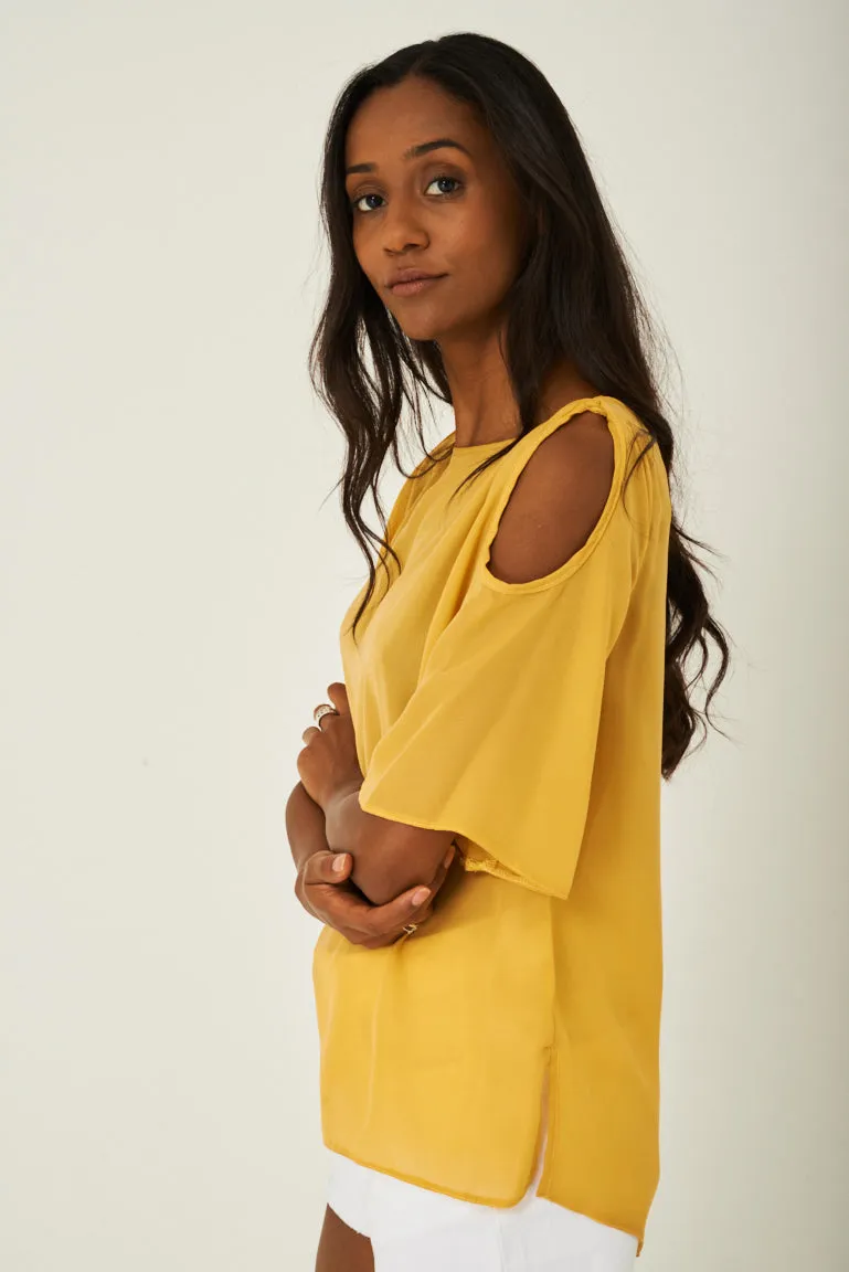 Cold Shoulder Top in Yellow