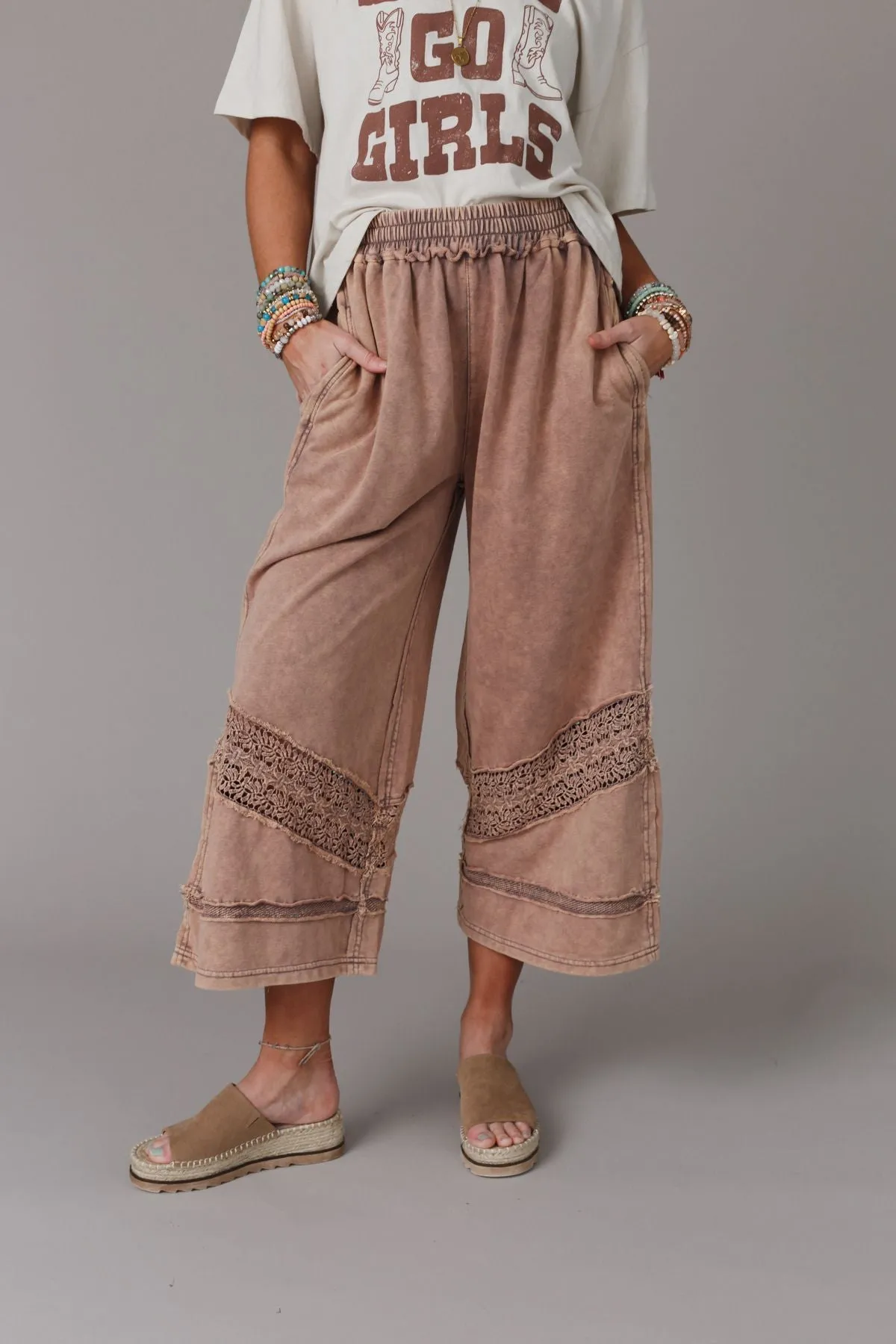 Country Sunshine Crochet Wide Leg Pant - Mocha