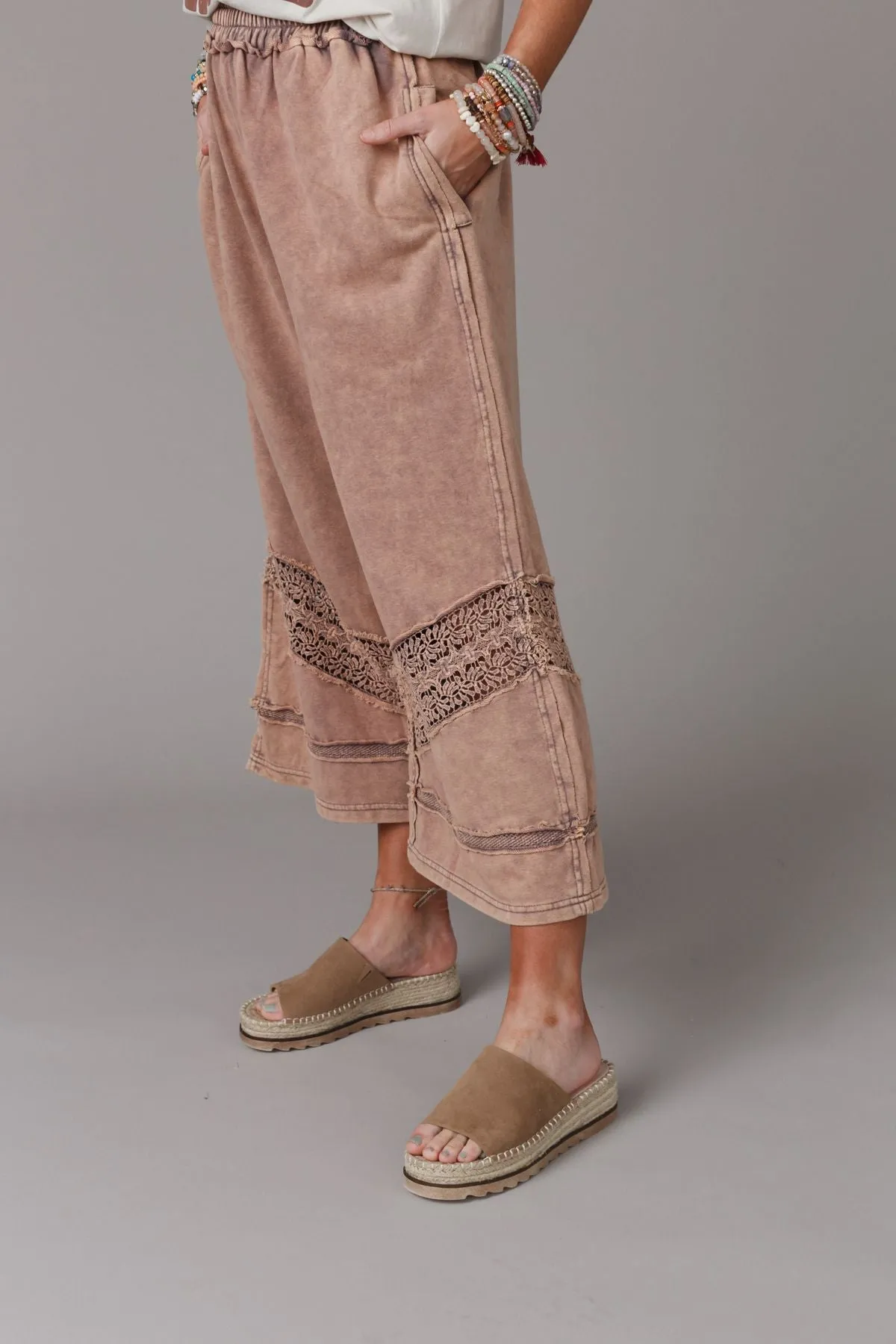 Country Sunshine Crochet Wide Leg Pant - Mocha