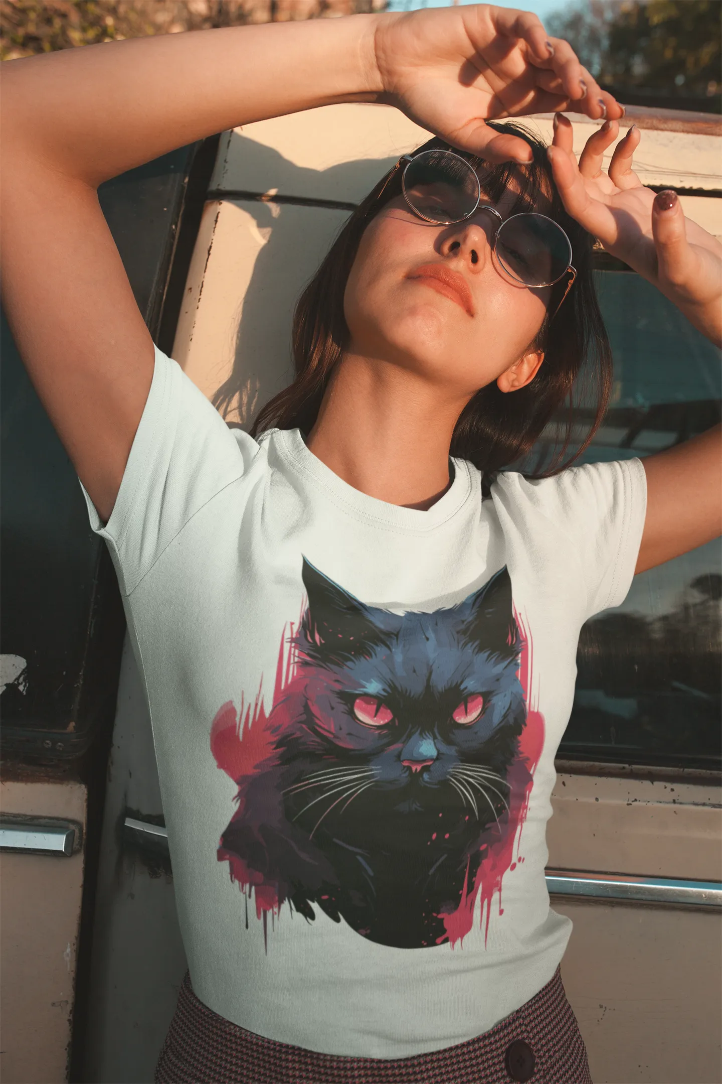 Damen T-Shirt mit Katzenmotiv "Dark Cat"