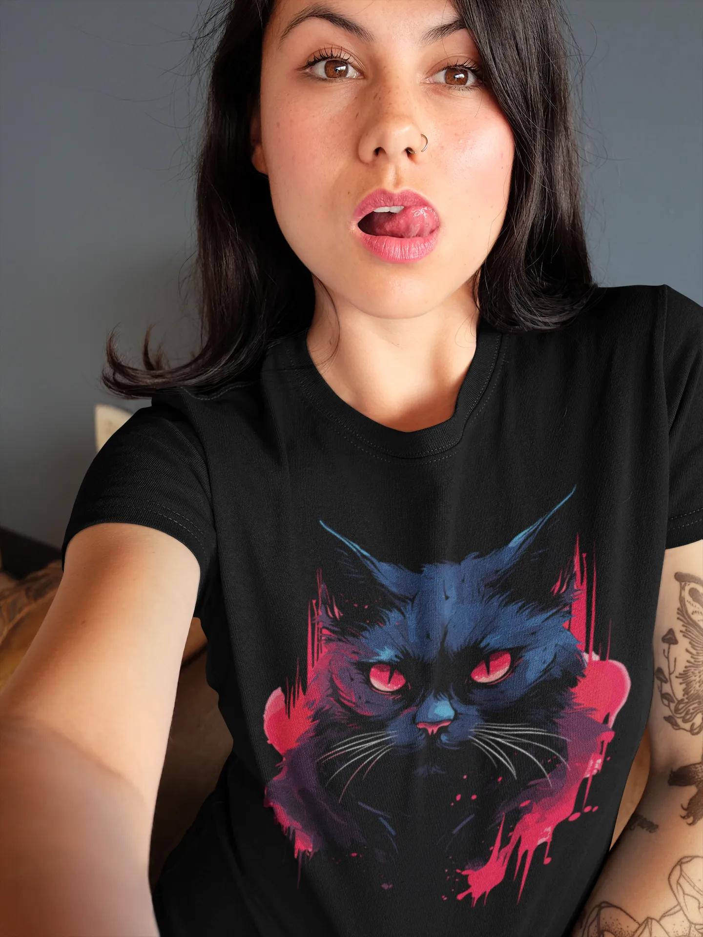 Damen T-Shirt mit Katzenmotiv "Dark Cat"