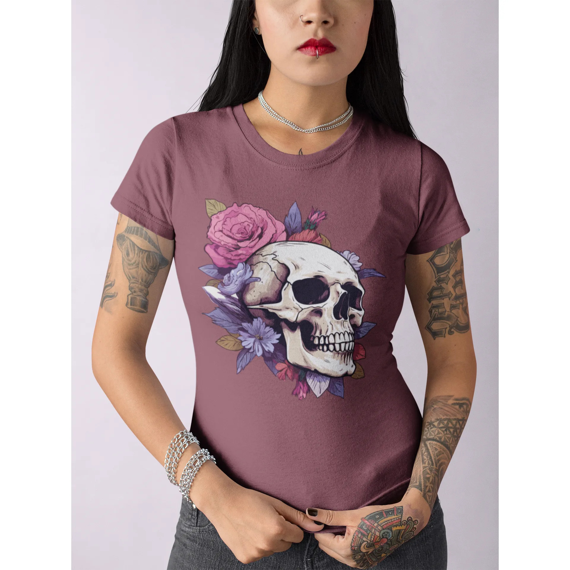 Damen T-Shirt mit Totenkopf Motiv "Boho Skull"