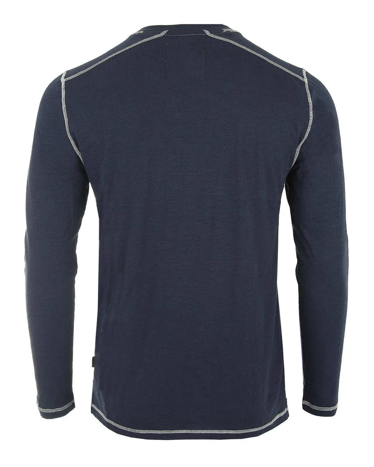 Dark Blue Vintage Long Sleeve Notch V-Neck Henley Casual Shirt