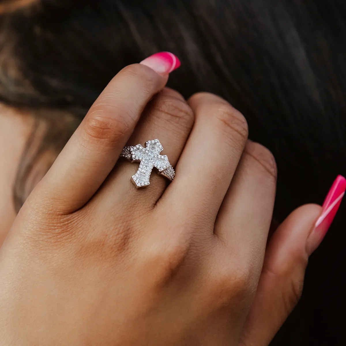 Diamond Baguette Gothic Cross Ring