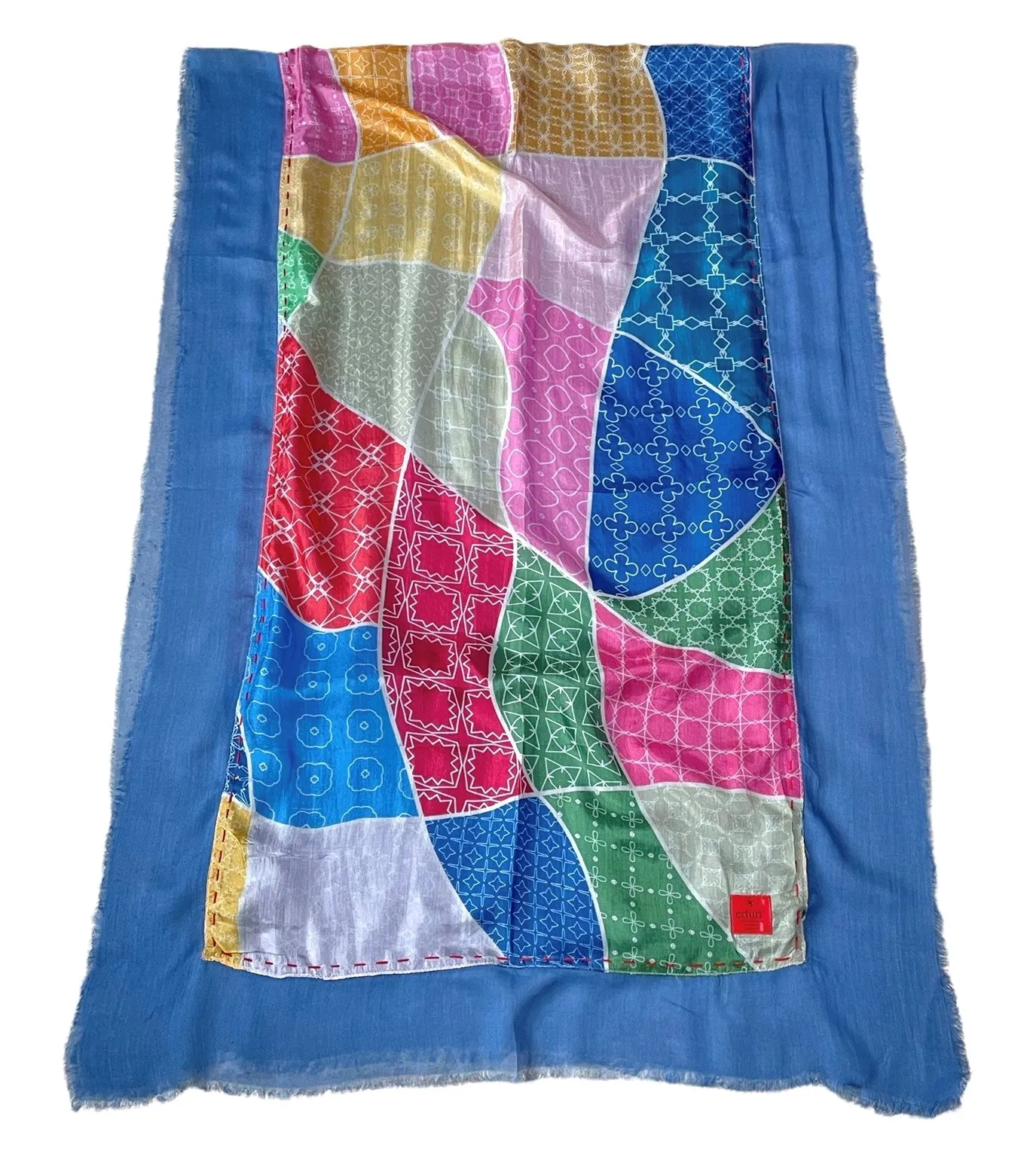 Erfurt Scarf Silk Modal Printed Patchwork Blue