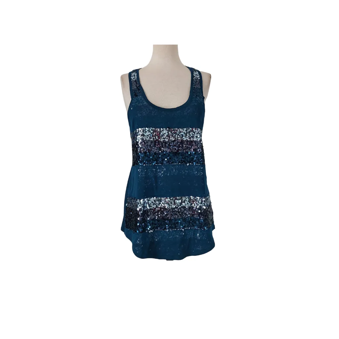 Express Blue Sequins Sleeveless Top | Like New |