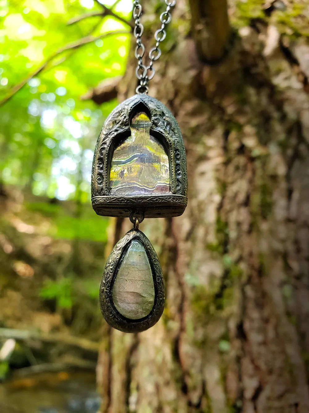 Fairest Tanaquill ~ Labradorite Stained Glass Amulet