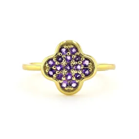 Four Leaf Clover Dark Amethyst Ring