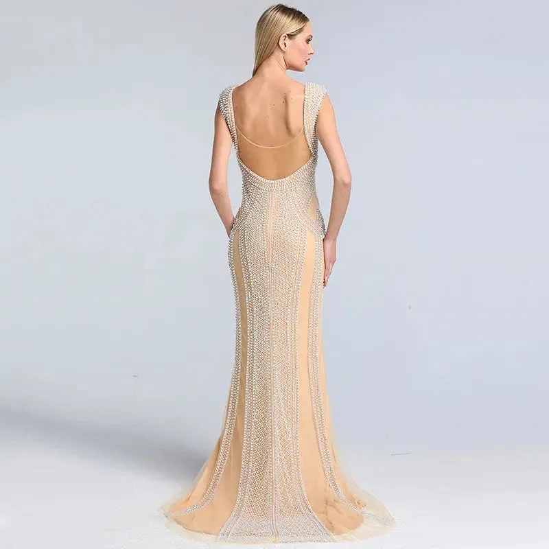 Halle Pearls Luxury Sleeveless Evening Dress