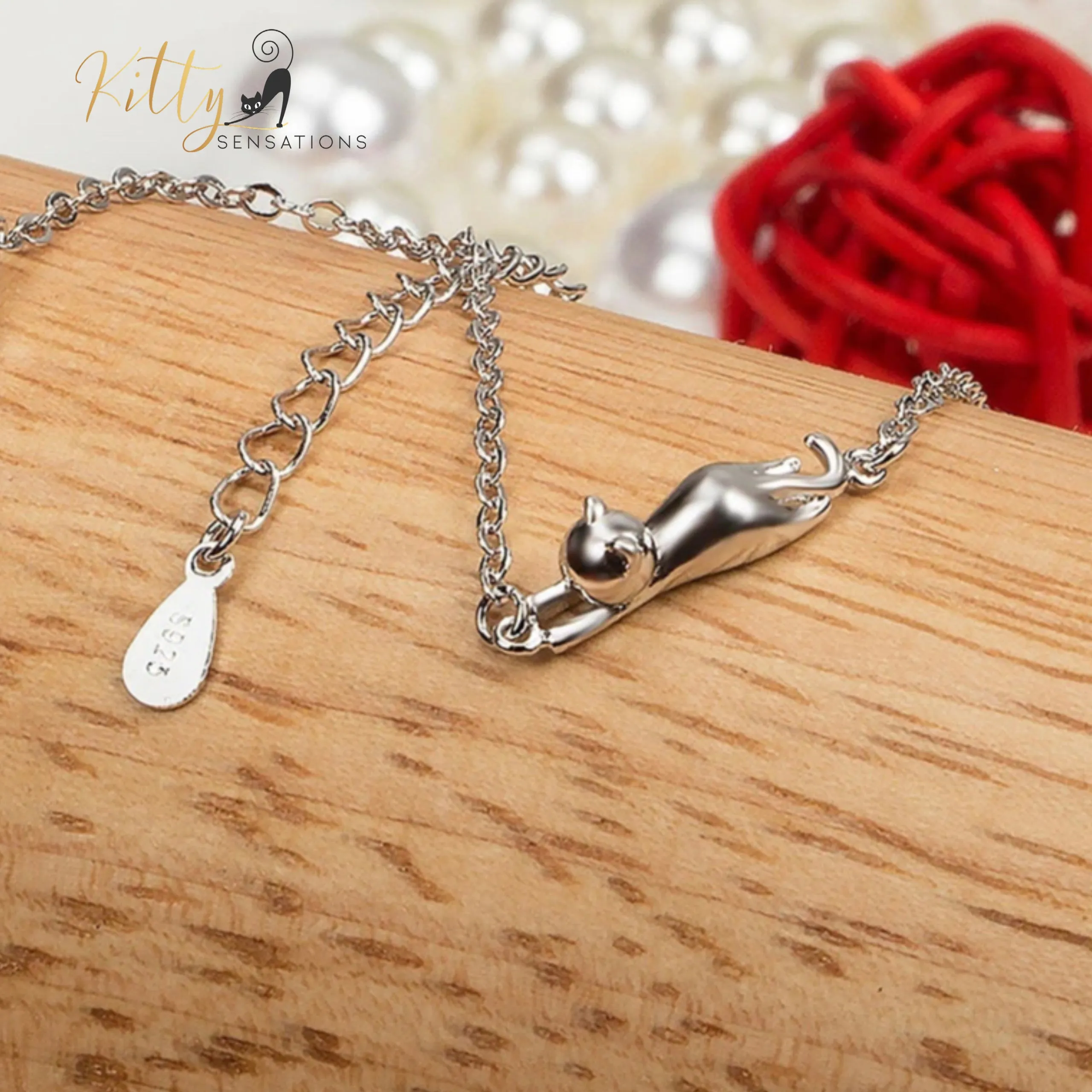 Hanging Cat Bracelet in Solid 925 Sterling Silver